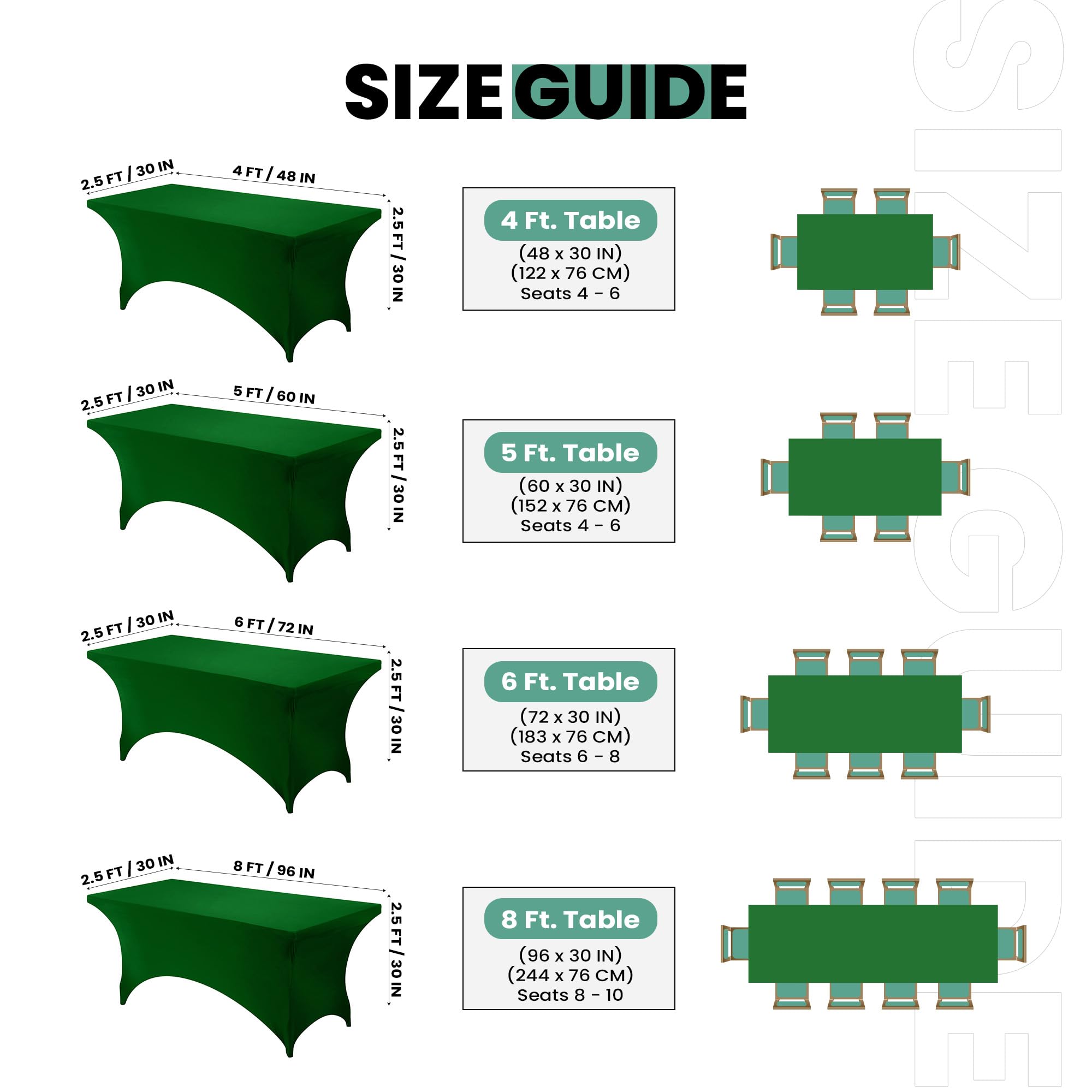 Utopia Kitchen Spandex Tablecloth 1 Pack [6Ft, Emerald Green] 200 Gsm Tight, Fitted, Washable And Wrinkle Resistant Stretch Rect