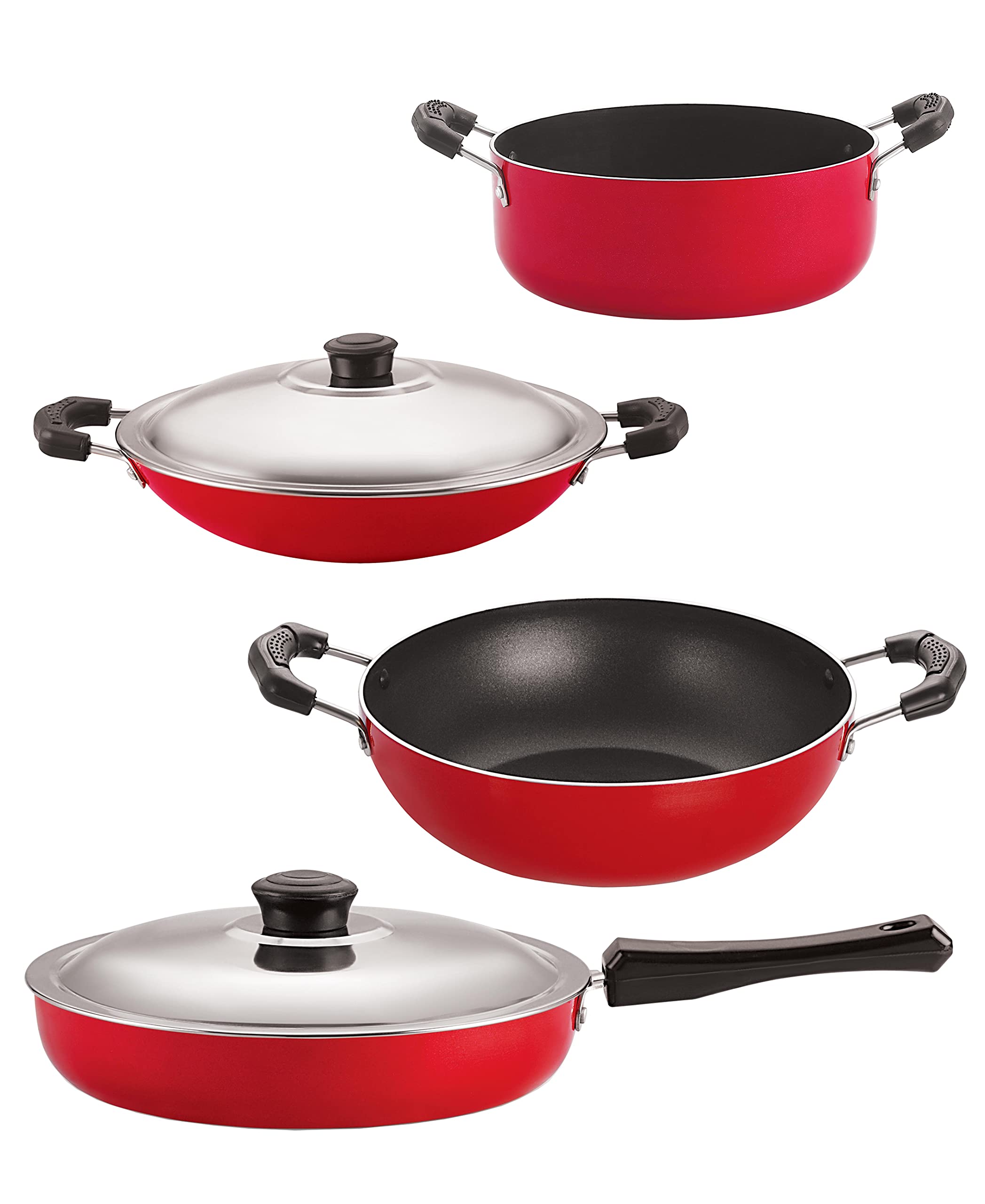 Nirlon Non Stick Cookware Pots And Pans Set Of 4 Pieces (Fp11_Kd11_Ac_Cs24)