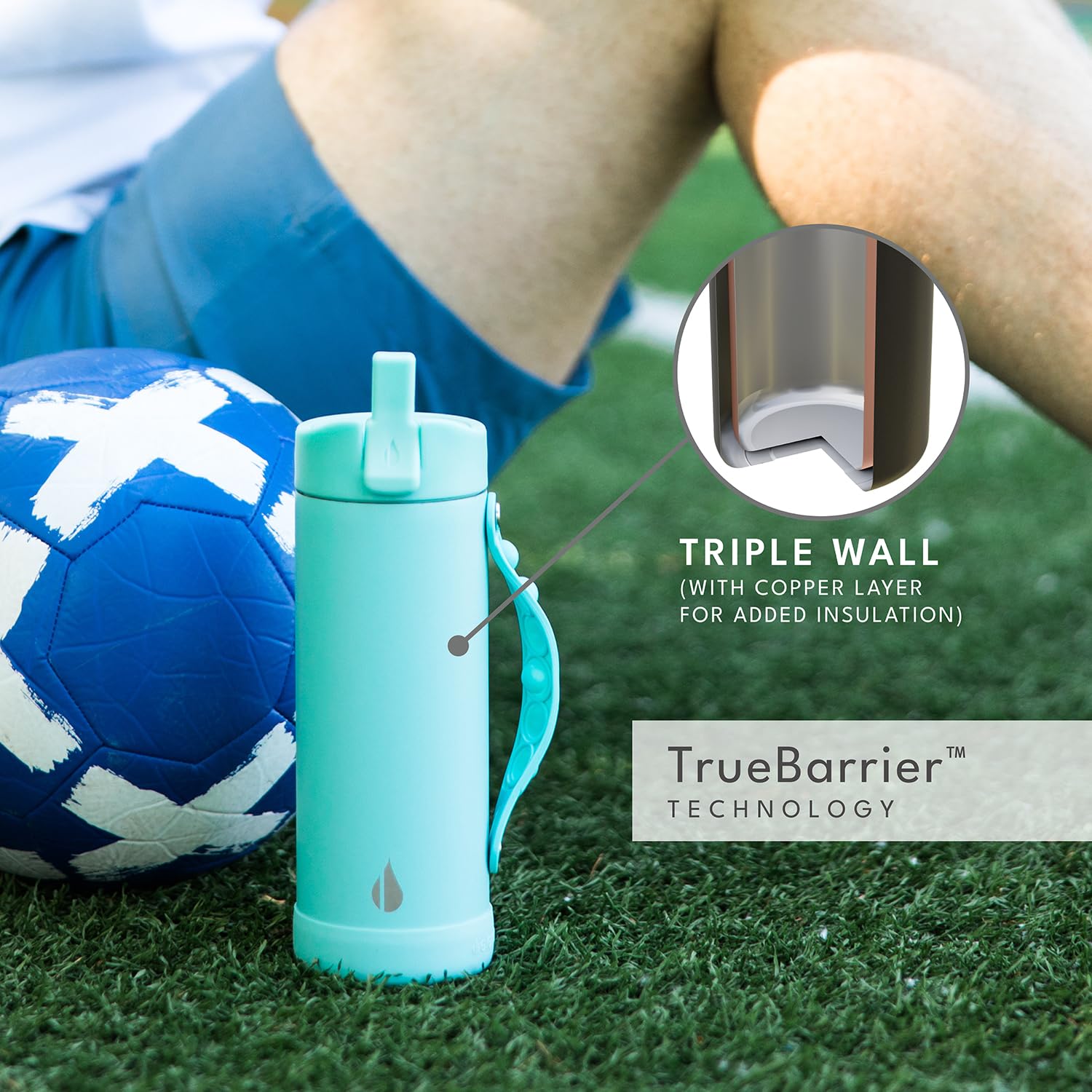 Elemental Iconic Kids Water Bottle With Straw Lid & Stress Reliever Pop It Handle, Leak-Proof When Closed, Triple Insulated Stai