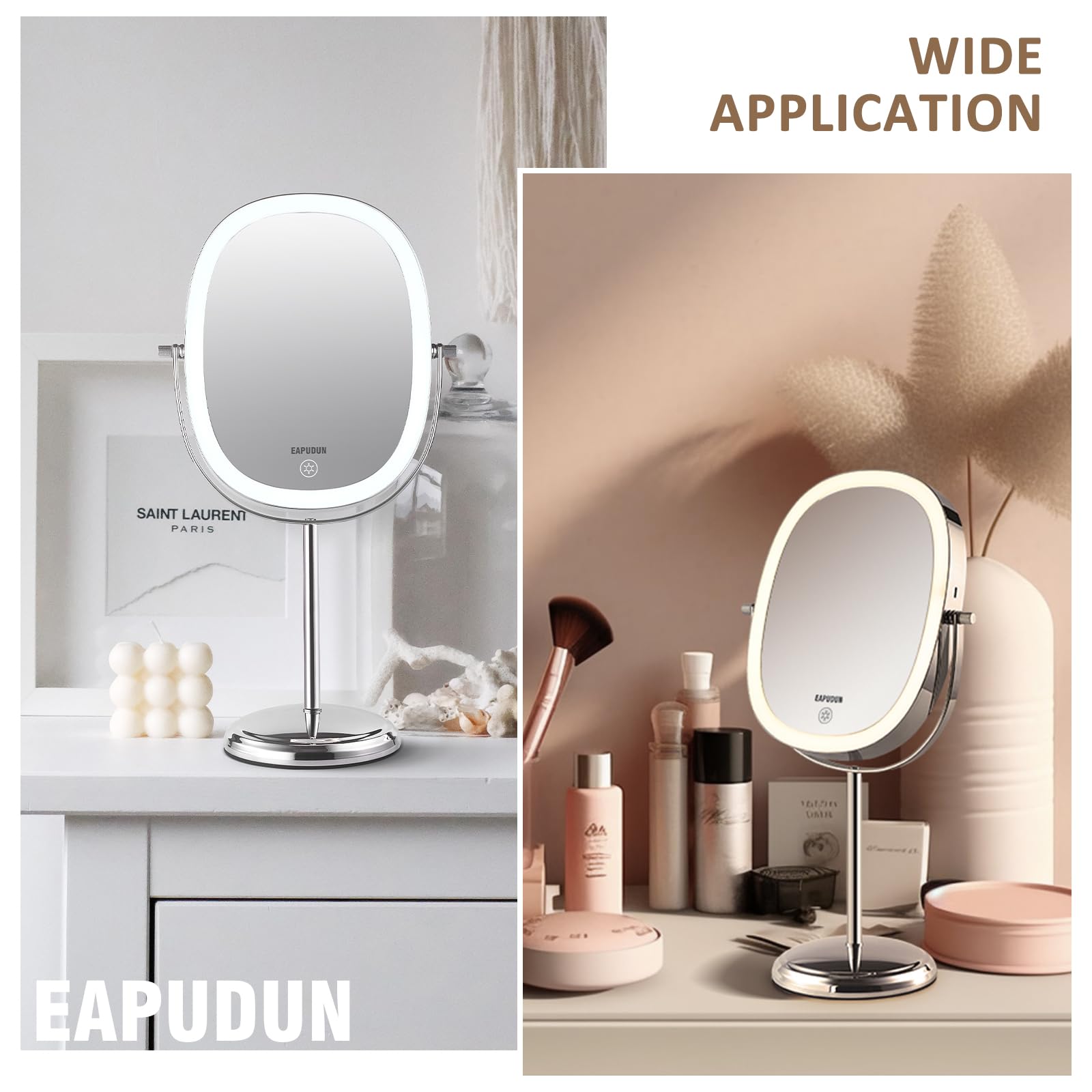 EAPUDUN Lighted Makeup Mirror 9  - 2-Sided Tabletop Vanity Mirror with 7X Magnification, 3 Color Lighting Modes, Rechargeable, 3