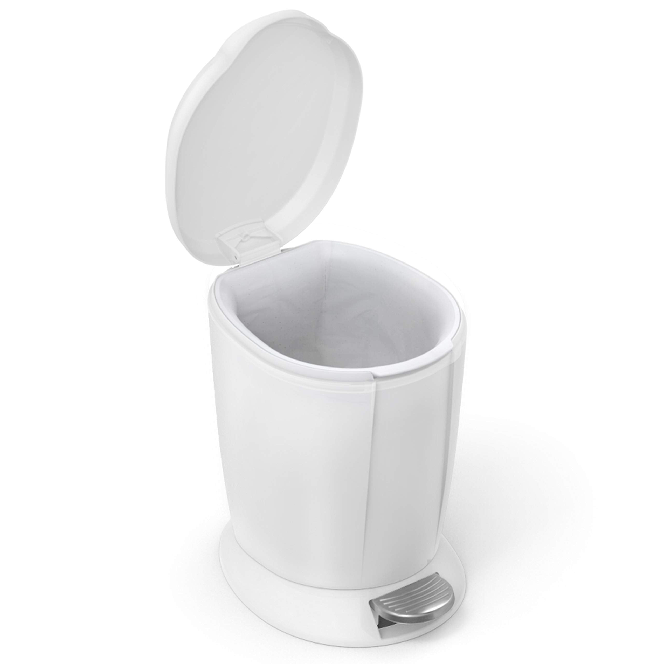 Simplehuman Compact Round Bathroom Step Trash Can, 6 Liter / 1.6 Gallon, White Plastic