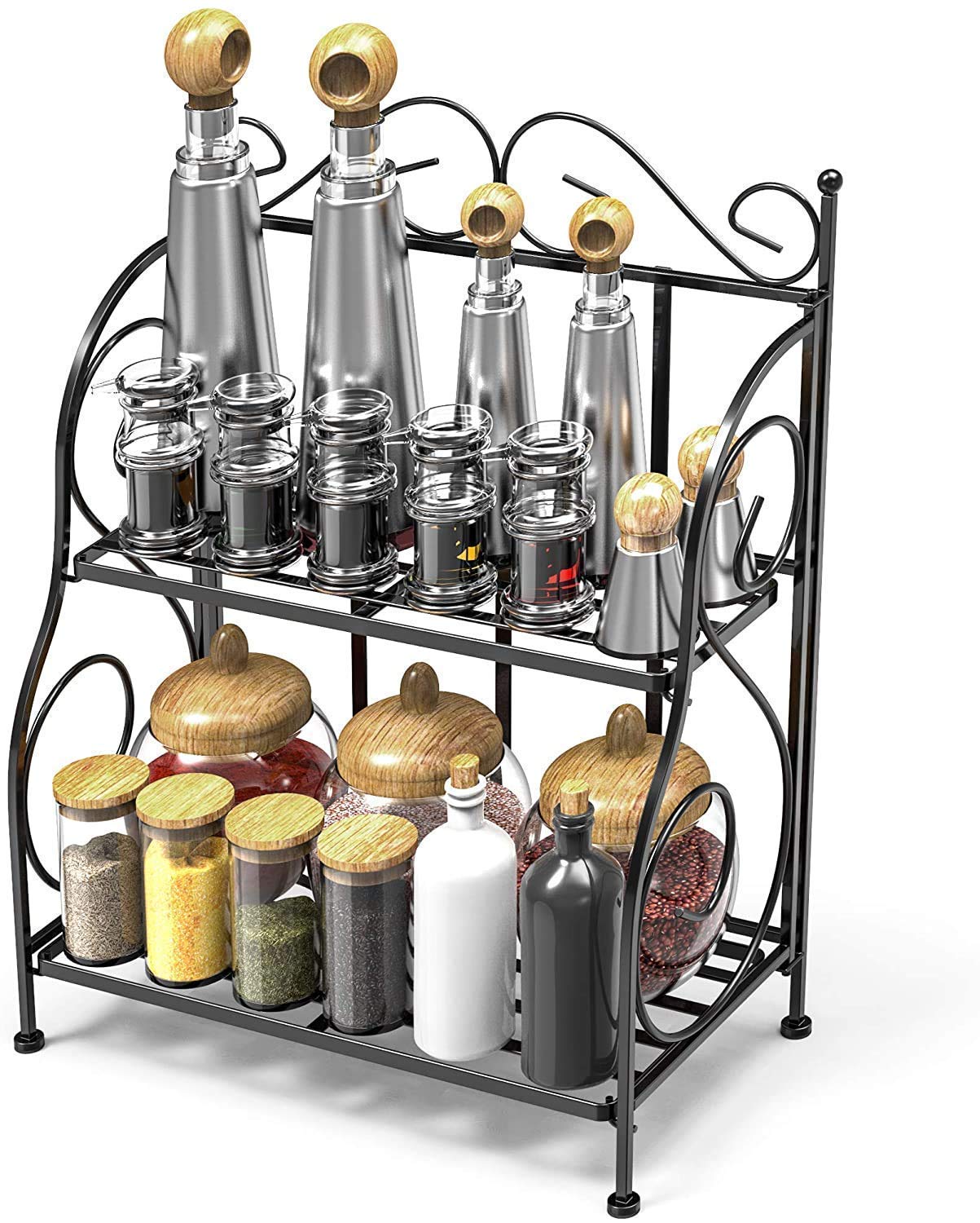S Rock Handicrafts Iron Multifunctional 2Tier Spice Shelf Rackkitchen Bathroom Folding Rack