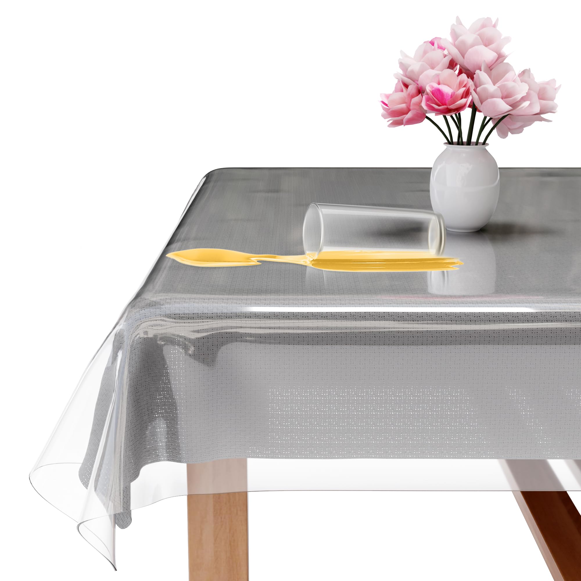 Xfasten Plastic Table Cover Transparent 54 X 120 Inch Waterproof, Stain-Proof Vinyl Clear Plastic Tablecloth Protector Non-Yello