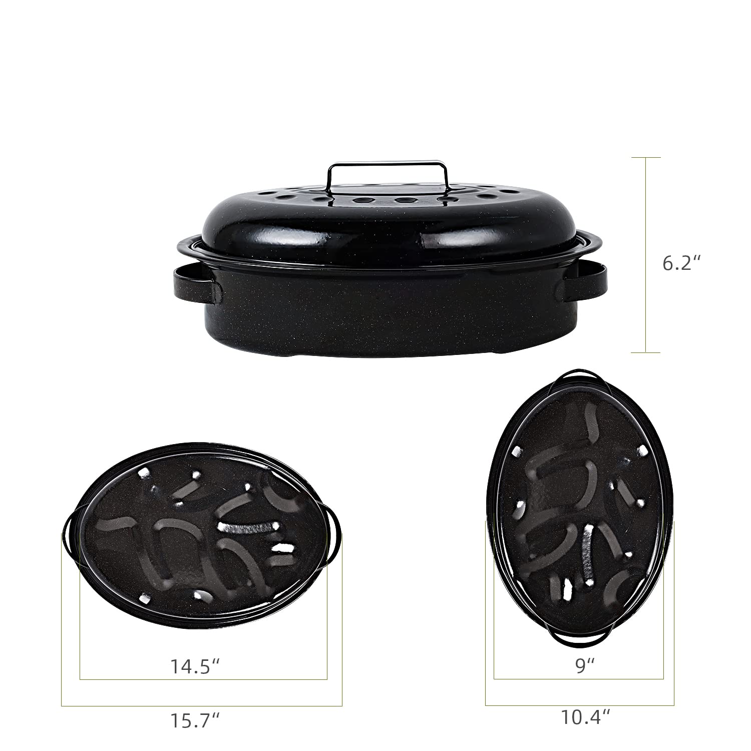 Letschef Roasting Pan 11Lb 15.7 Inch Oval Enamel Oven Roaster Pan With Lid For Turkey Chicken Cookware Pfoa Free