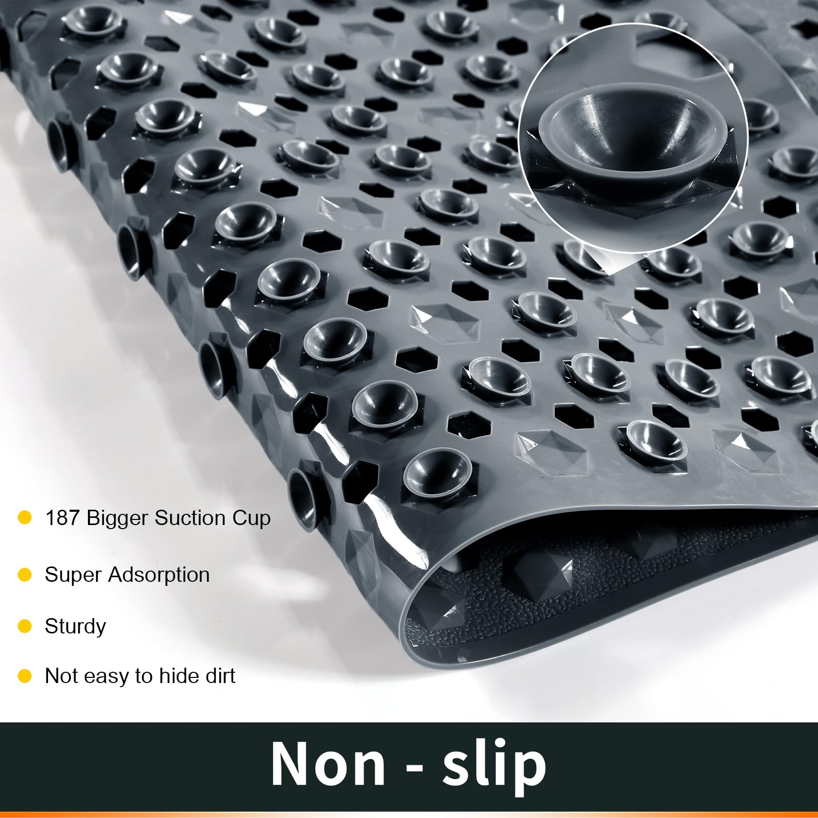 Yimobra Bathtub Shower Mat 34.5 X 15.5, Non Slip Bath Mats For Tub Floor With Drain Hole And Suction Cups, Soft On Feet, Machine