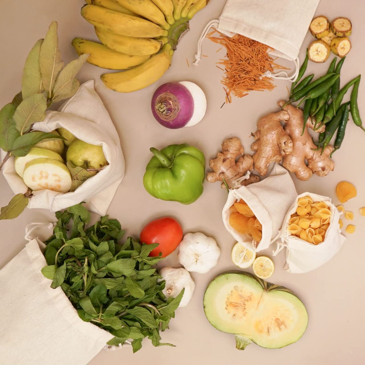 Organic Cotton Storage Reusable Bags Large 12 X 18 Inches Multipurpose Pack Of 12 - Canvas Cotton Premium Quality Bags - Cotton