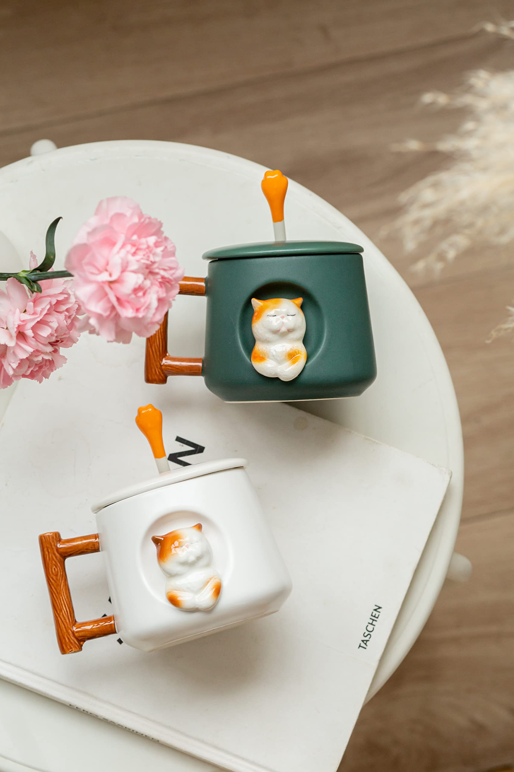 DIHOclub Ceramic Coffee Mug with Lid and Matching Spoon,Novelty 3D Cat Pattern Mug for Tea Milk Chocolate Juice,Cute Cup for Dog
