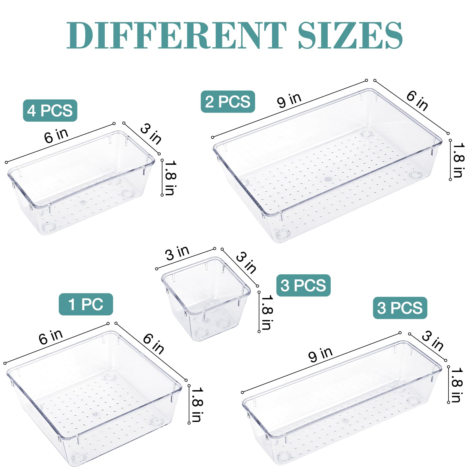 StorMiracle 13 PCS Drawer Organizer Set, 5 Varied Size Bathroom and kitchen Drawer cabinet organizer Trays, Clear Storage Bins f