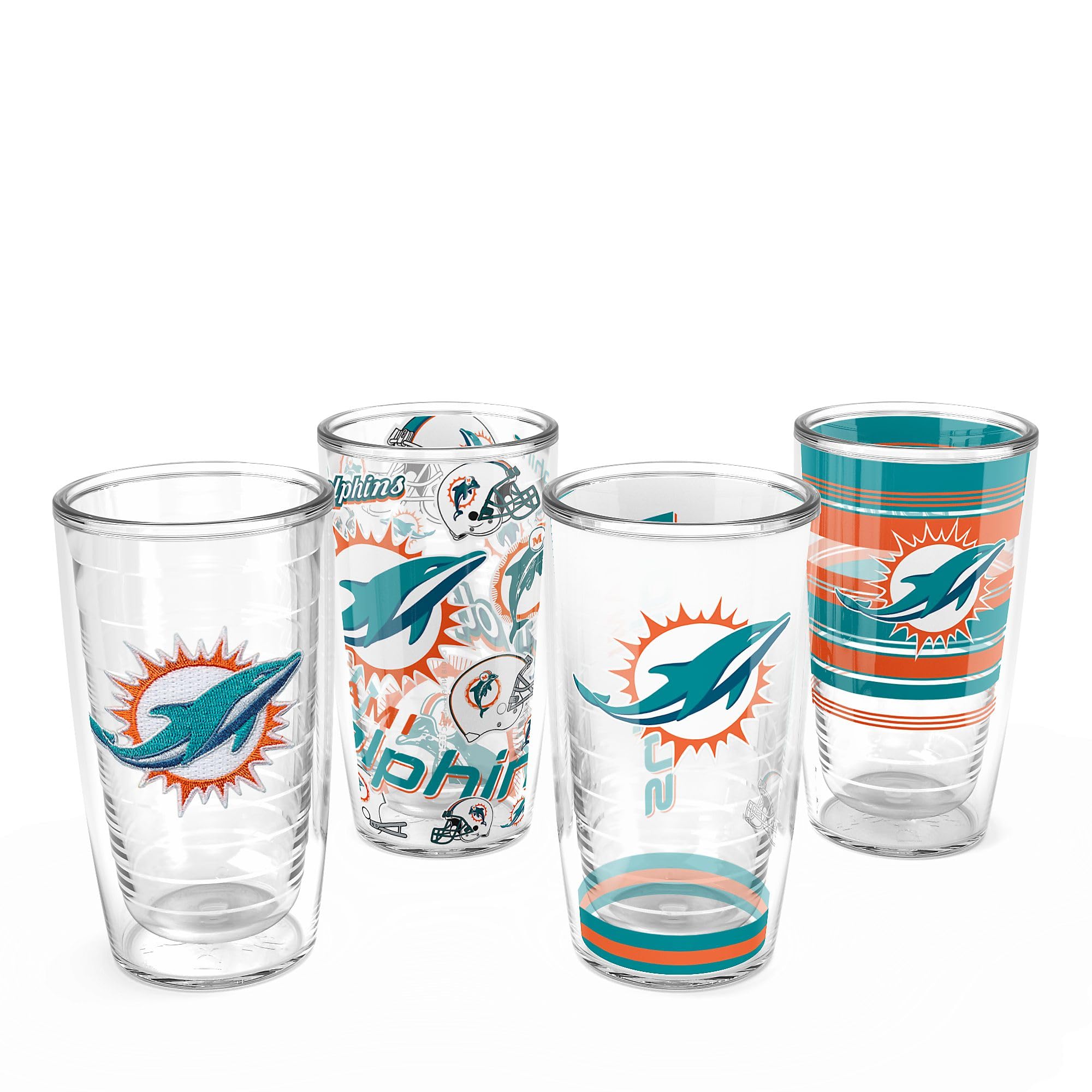 Tervis Classic Tritan 16oz Classic Tumbler, Set of 4 | NFL Miami Dolphins - Assorted | Made in America, BPA/PFAS Free, Keeps Dri