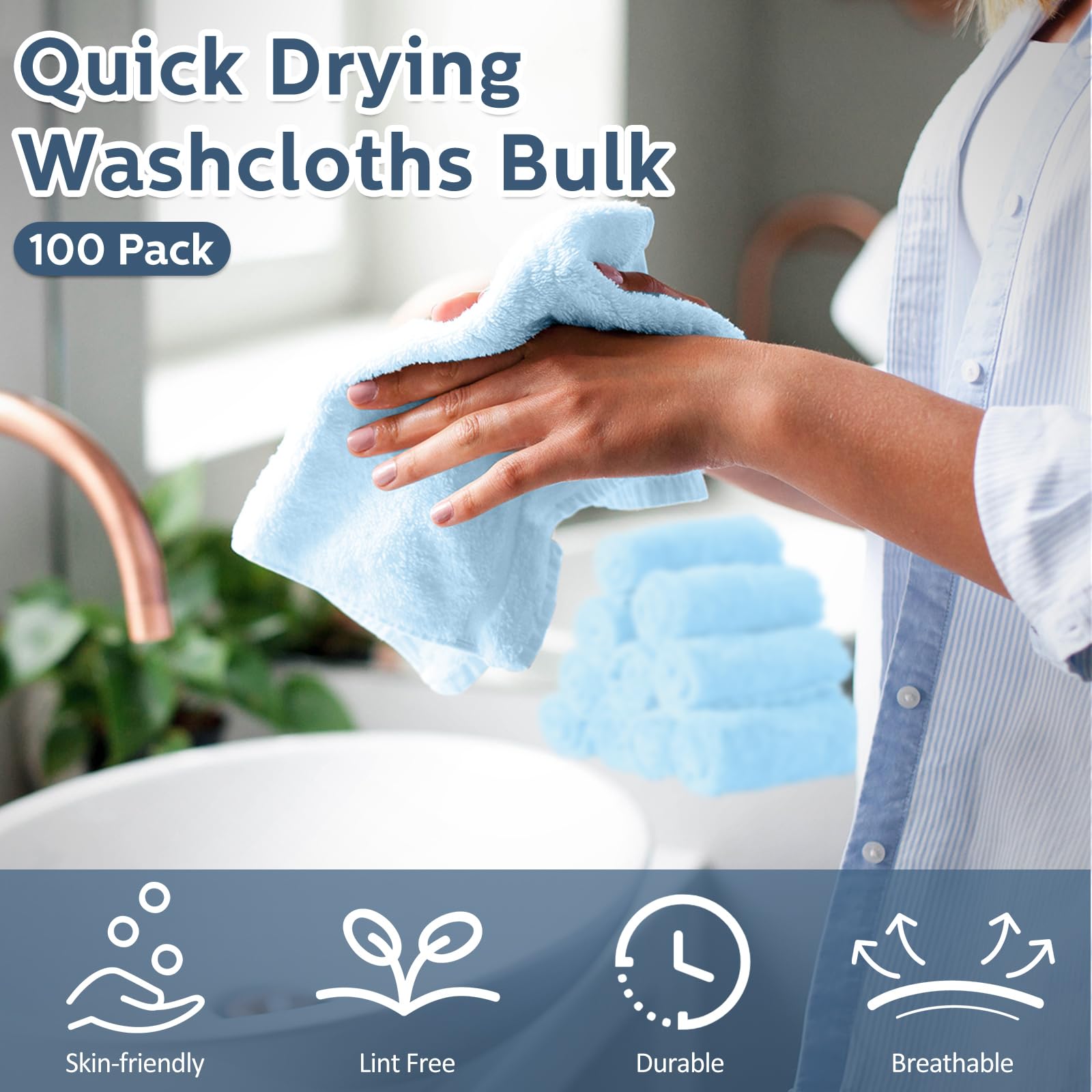 Newwiee 100 Pcs Washcloths Quick Drying Bathroom Wash Clothes 12 X 12 Inch Face Towels Microfiber Soft Wash Rags Bulk For Your F
