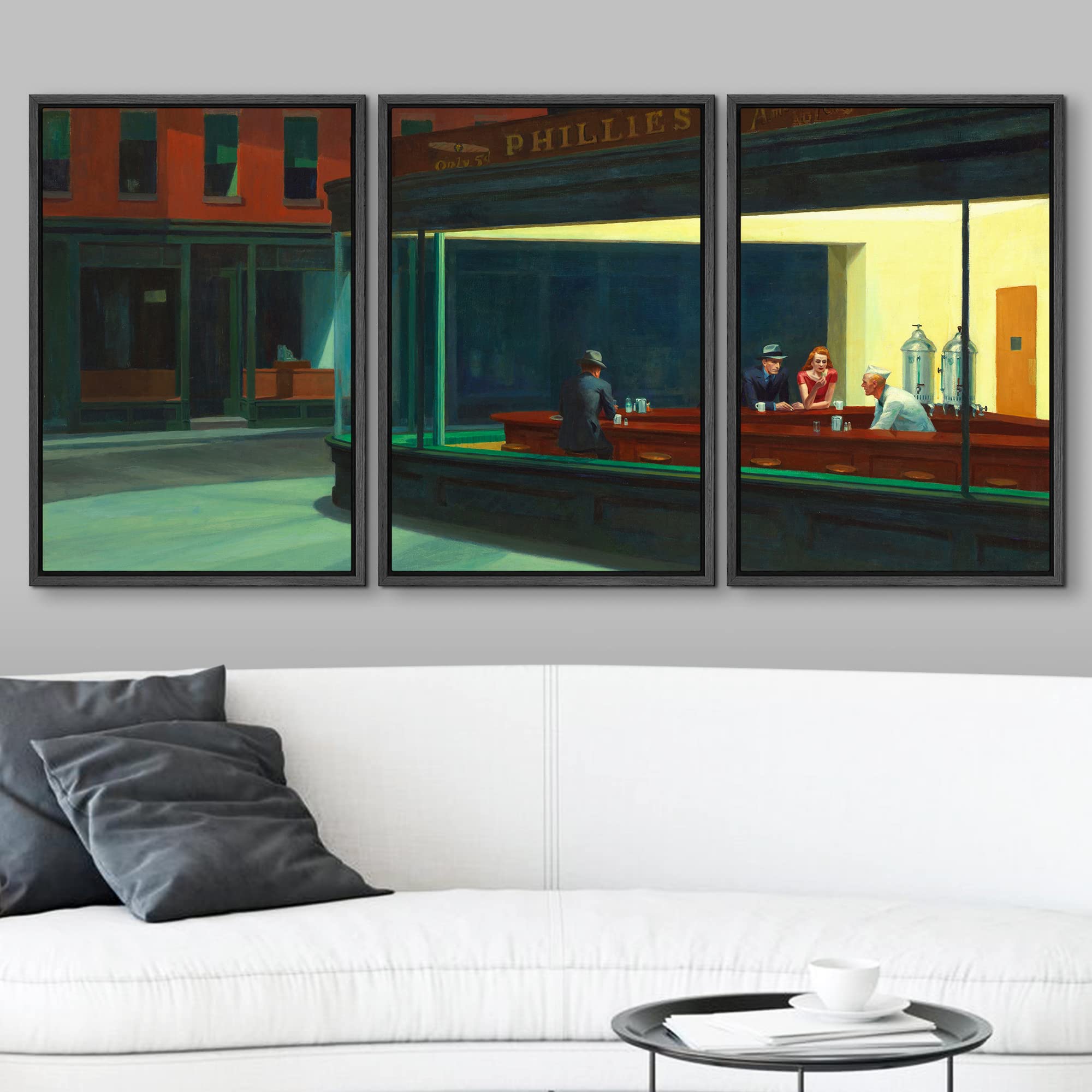 Wall26 Framed Canvas Print Wall Art Set Nighthawks By Edward Hopper Cultural Historic Oil Painting Fine Art Reproduction Scenic