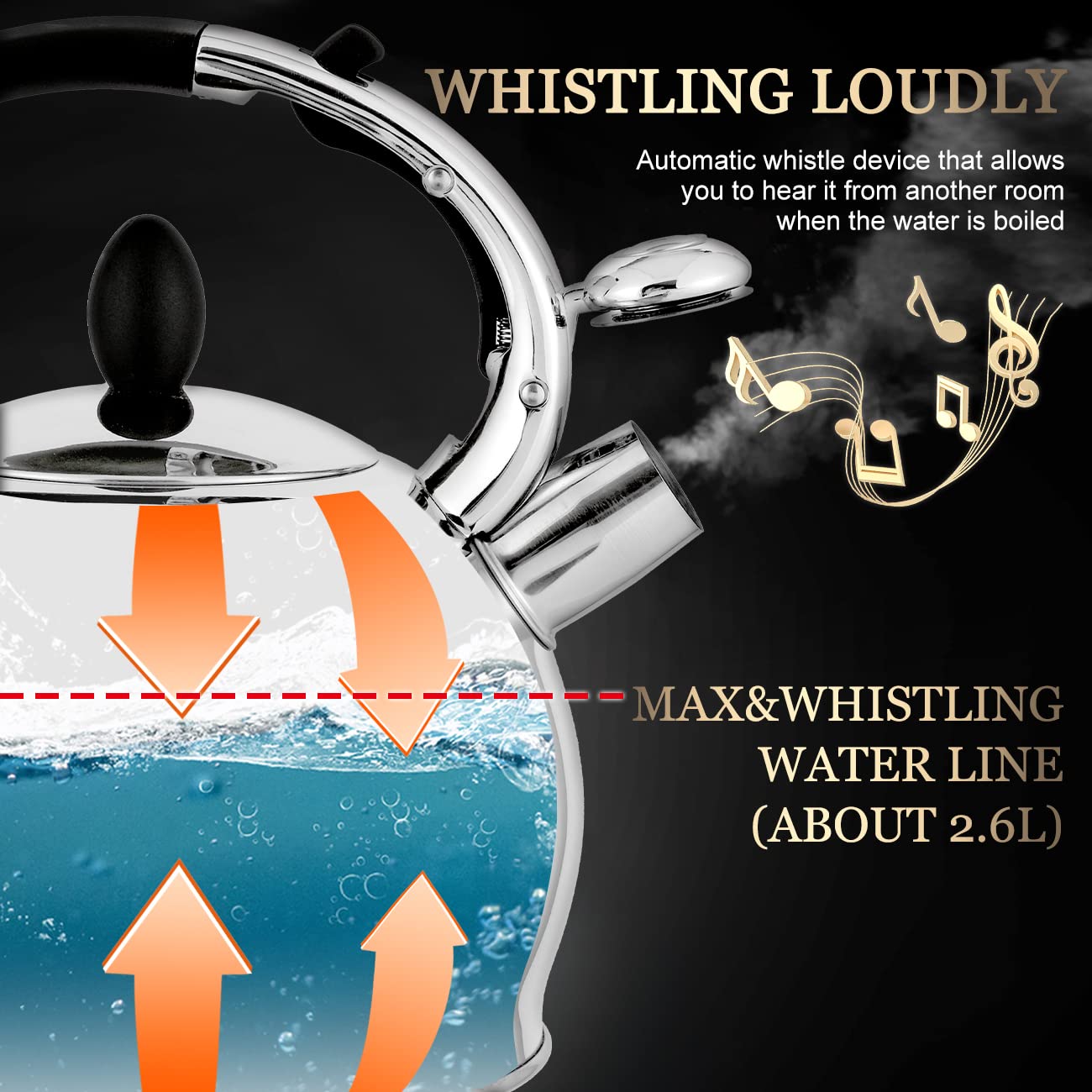 Susteas Stove Top Whistling Tea Kettle - Food Grade Stainless Steel Teakettle Teapot With Cool Touch Ergonomic Handle, With 1 Si