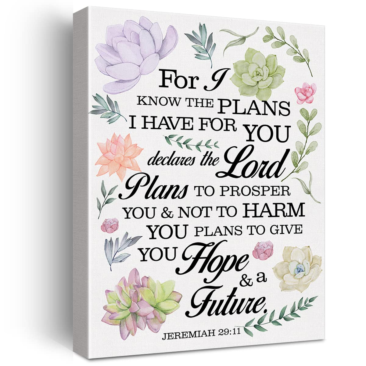 Floral Nursery Bible Verse Print Canvas Wall Art Home Decor Jeremiah 29:11 Scripture Painting 12X15 Canvas Poster Framed Ready T
