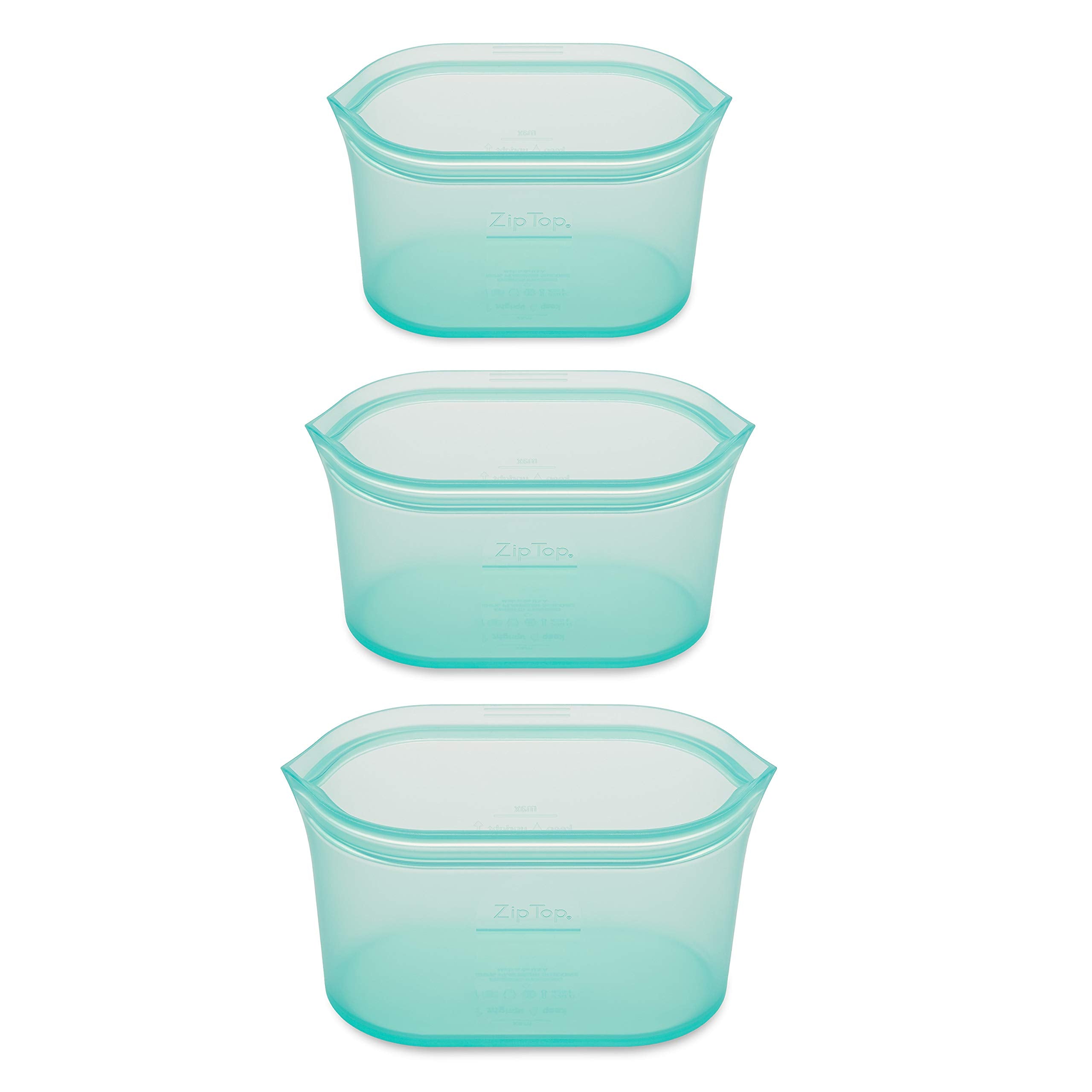Zip Top Reusable Food Storage Bags | 3 Dish Set [Teal] | Silicone Meal Prep Container | Microwave, Dishwasher And Freezer Safe |