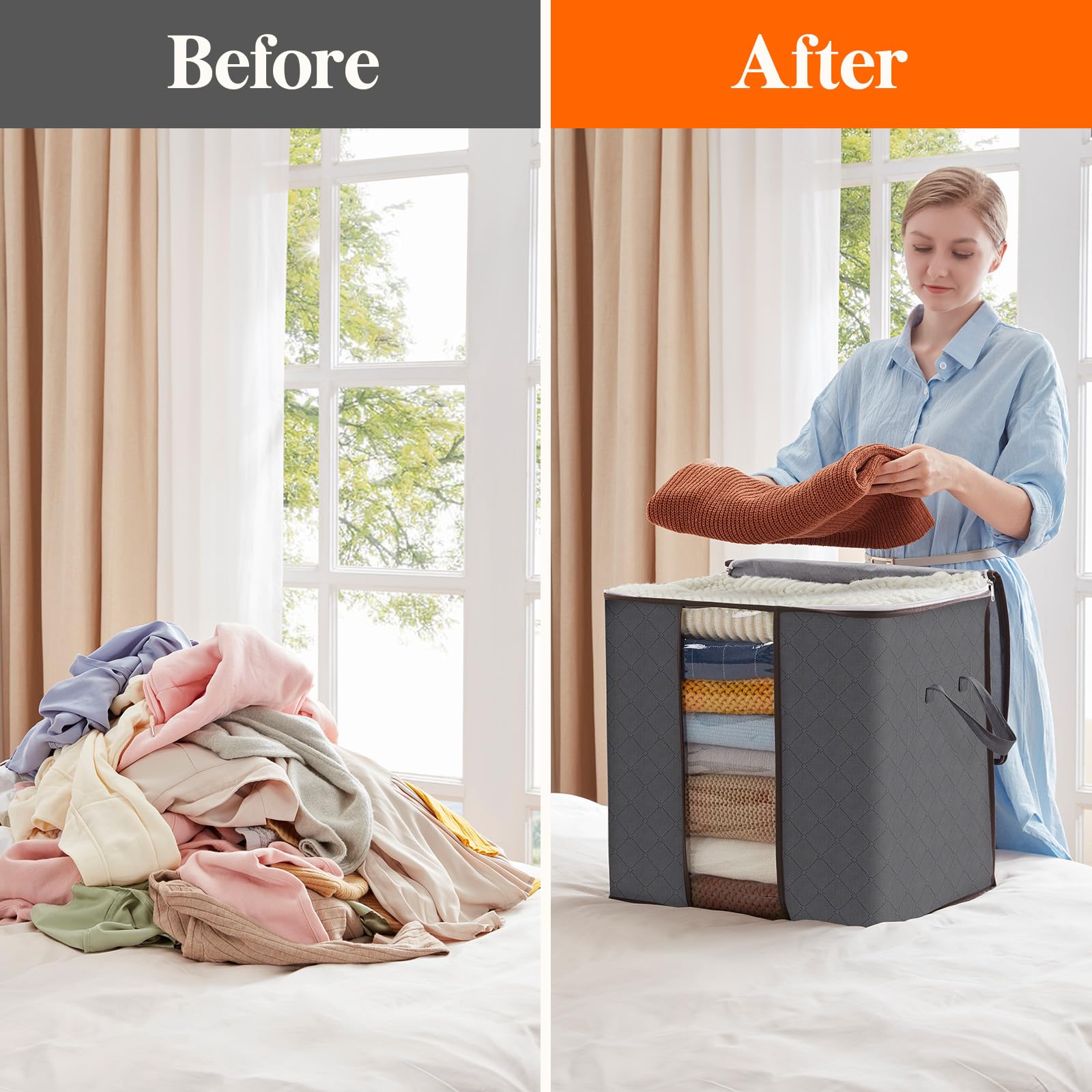 Lifewit 6 Packs 100L Clothes Storage Bag, Storage Bins for Clothes, Blankets, Comforters, Foldable Clothing Storage with Reinfor
