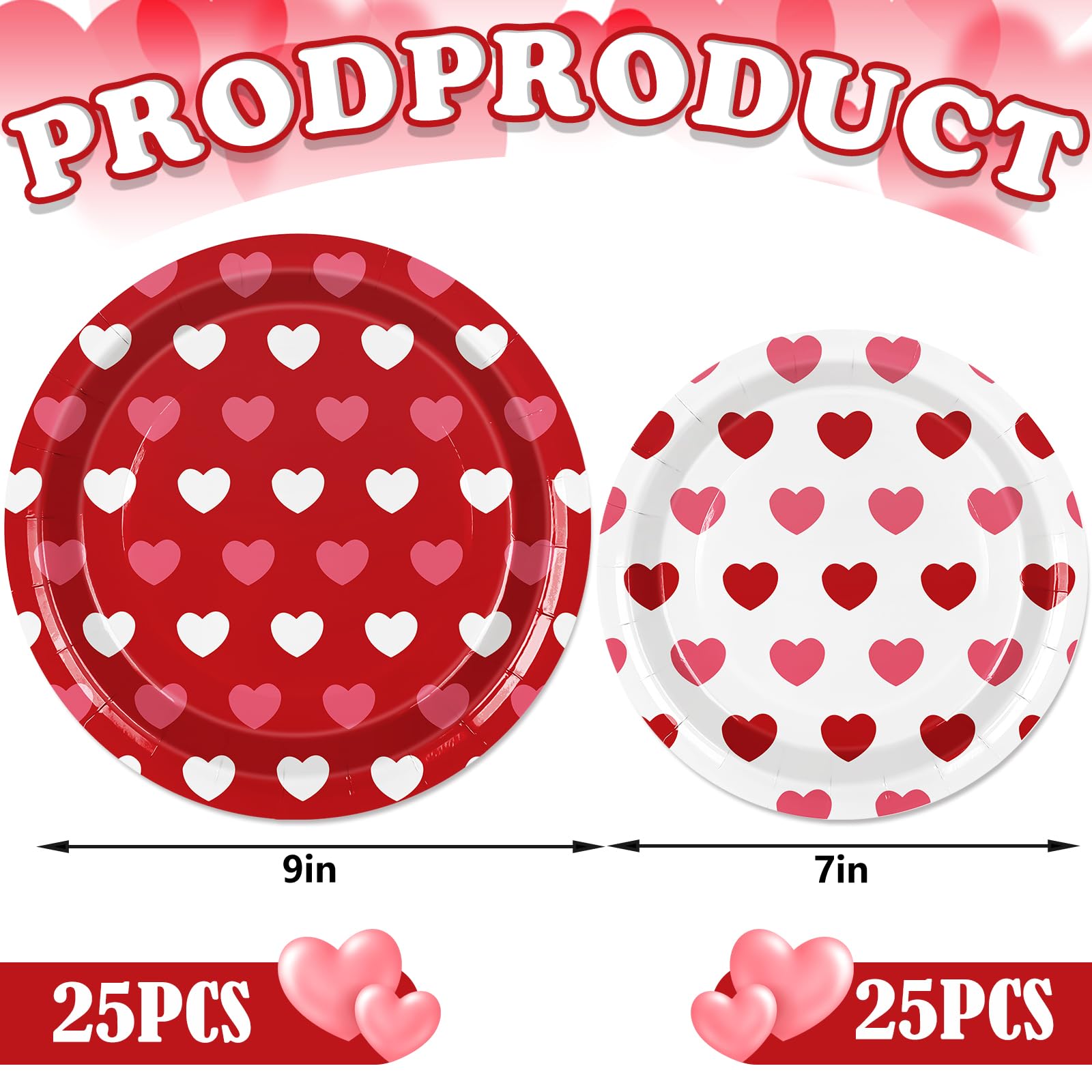Jarthenaamcs 50Pcs Valentine'S Day Paper Plates Love Heart Disposable Plates 7 & 9 Inch Red White Tableware Plates Set For Weddi