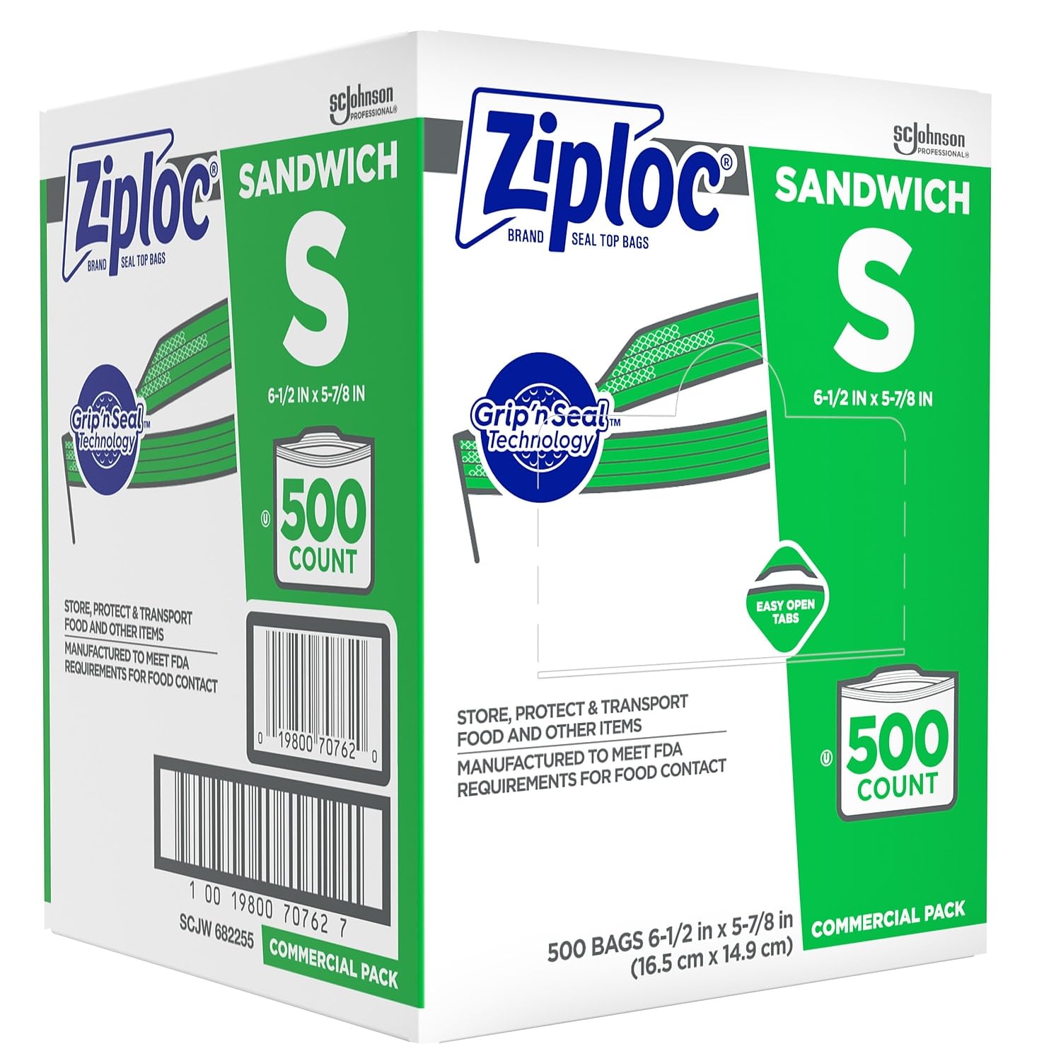 Ziploc 682255 Resealable Sandwich Bags, 1.2Mil, 6 1/2 X 6, Clear, Box Of 500