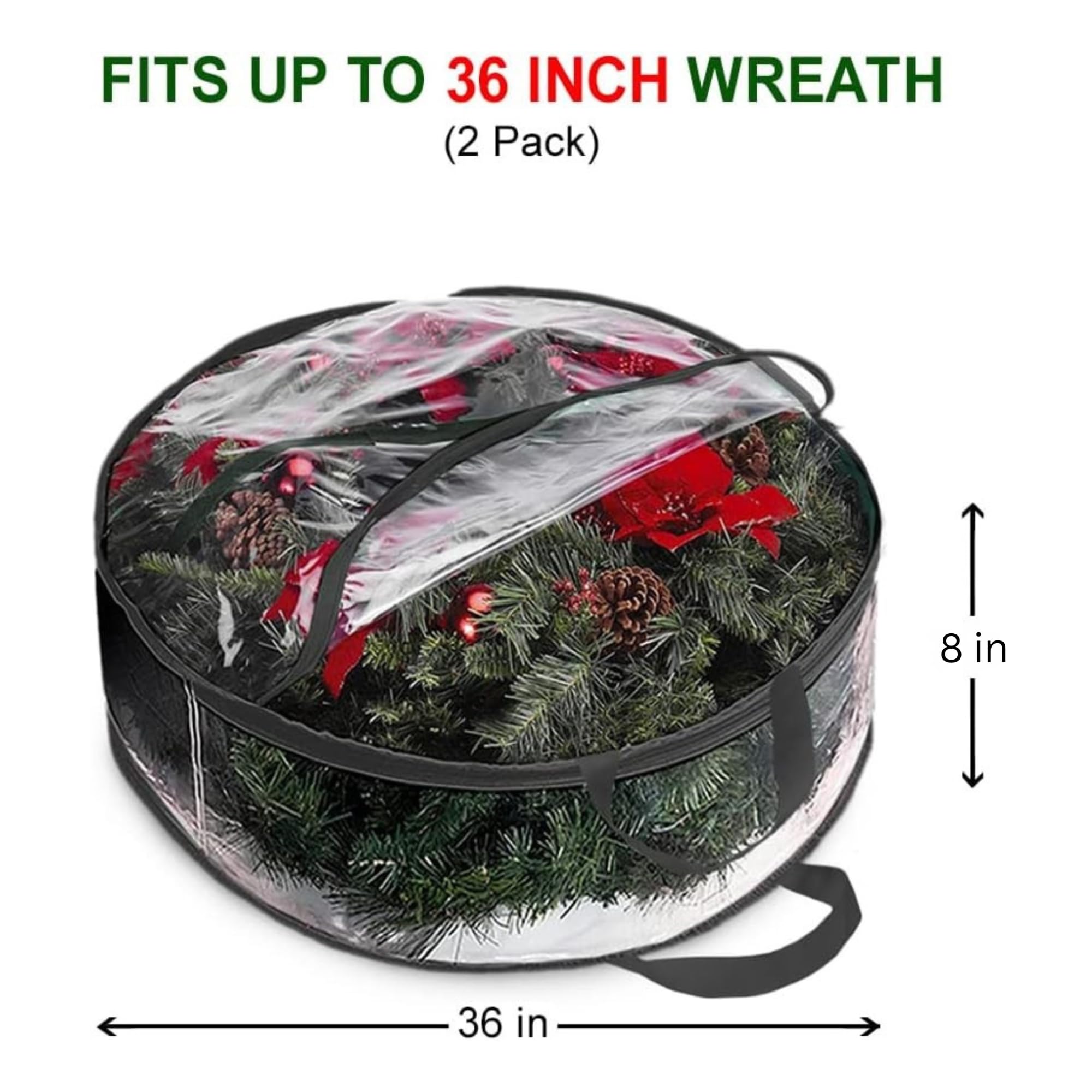 ProPik Christmas Wreath Storage Bag 36 - 2 Pack Clear Christmas Wreath Storage Container- Garland Holiday Artificial Wreath Stor
