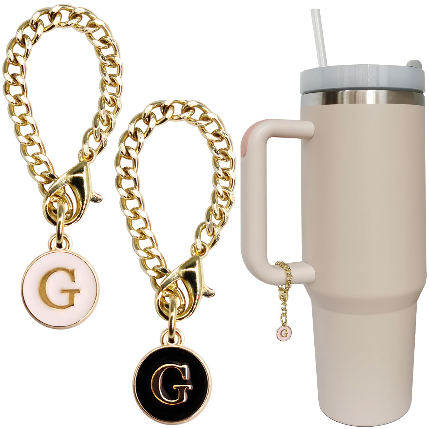 Wabogove Letter Charm Accessories for Stanley Cup 2PCS Initial Name ID Personalized Handle Charm for Stanley Tumbler (G)