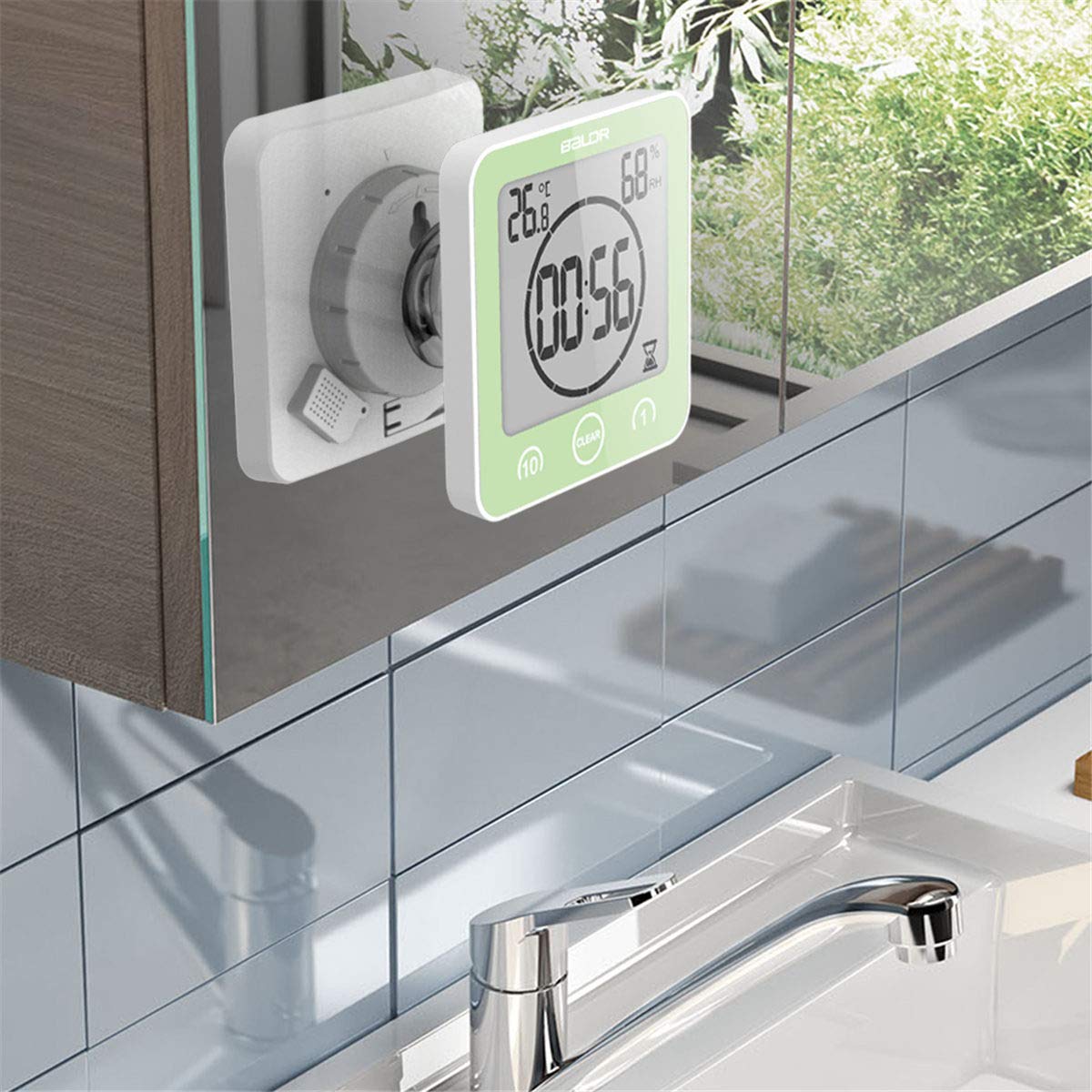 Hopas Digital Bathroom Shower Wall Clock Timer With Alarm, Waterproof For Water Spray, Touch Screen Timer, Temperature Humidity