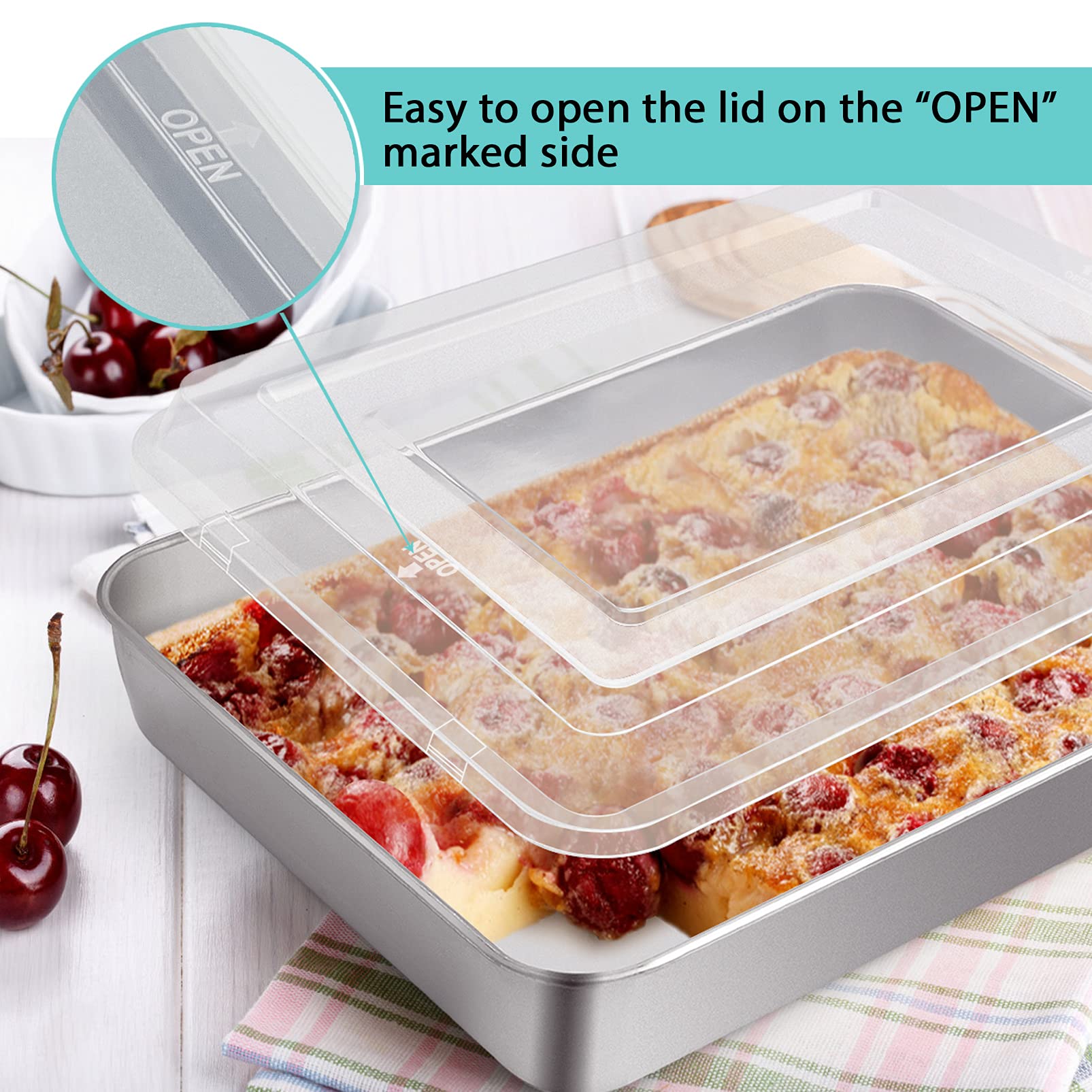 P&P Chef Stainless Steel Baking Pan Set, Rectangle Cake Pan With Lid, 12.3/10.5/9.4Inch Toaster Oven Pan For Lasagna/Cake/Browni