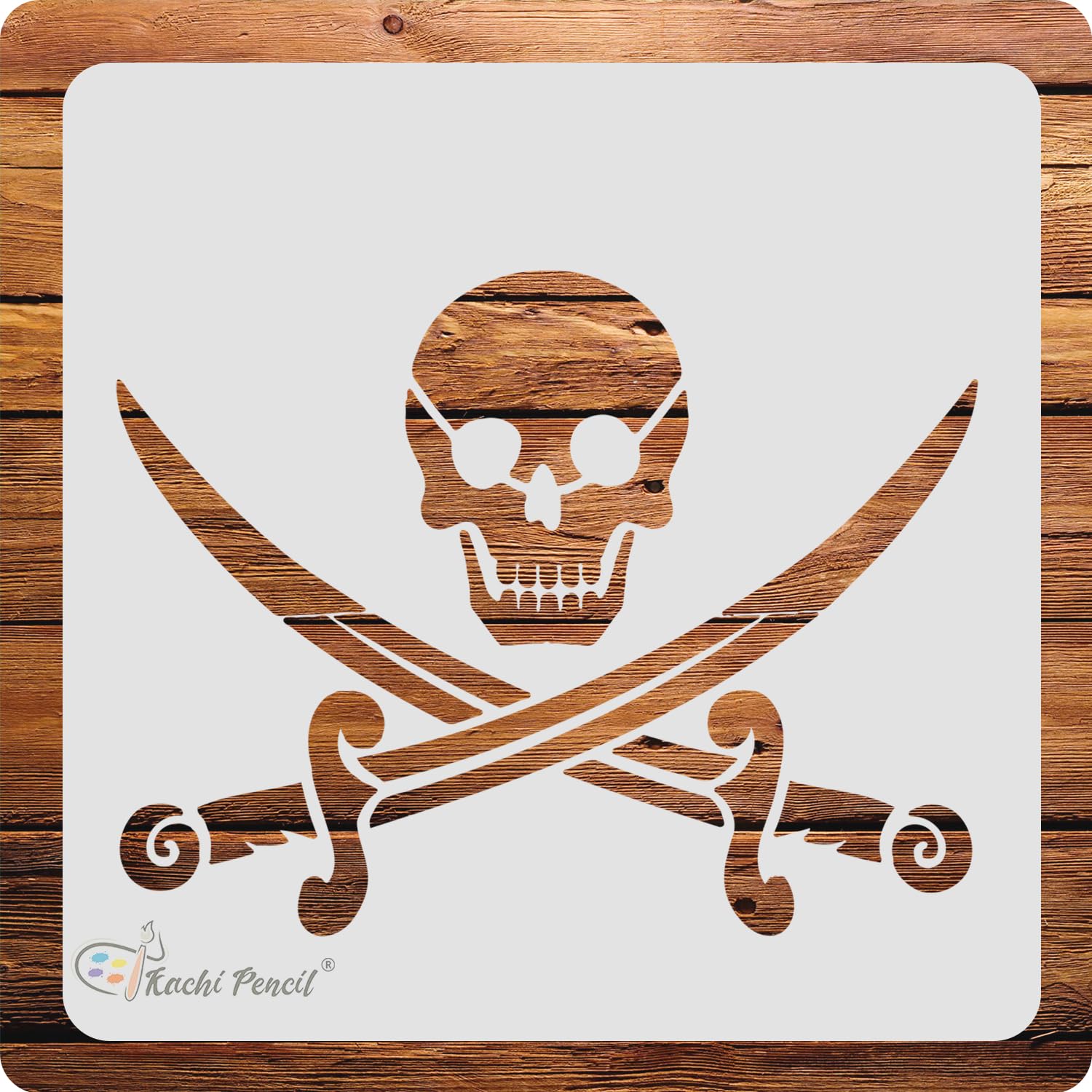 Kachi Pencil Pirate Stencil for Craft Painting, Scrapbooking |, Size 6 x 6 inch Reusable Stencils for Painting on Wall, Fabric, 