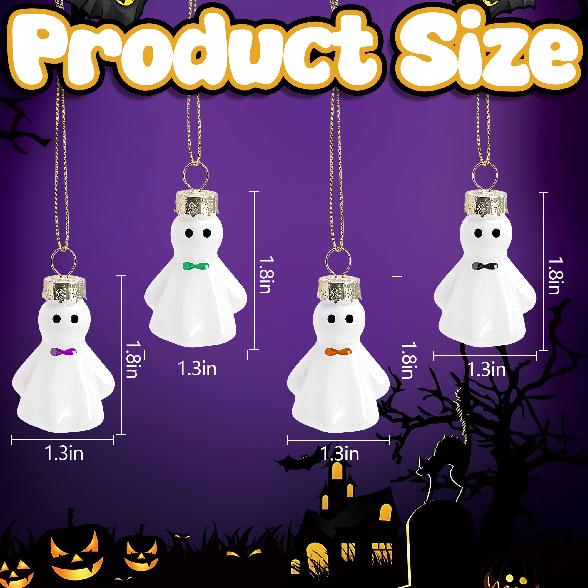 Watayo 12 Pcs Halloween Hanging Ghosts Glass Ornaments, 1.8  x 1.3  Small Ghosts Pendant Tree Decorations, Farmhouse Rustic Glas