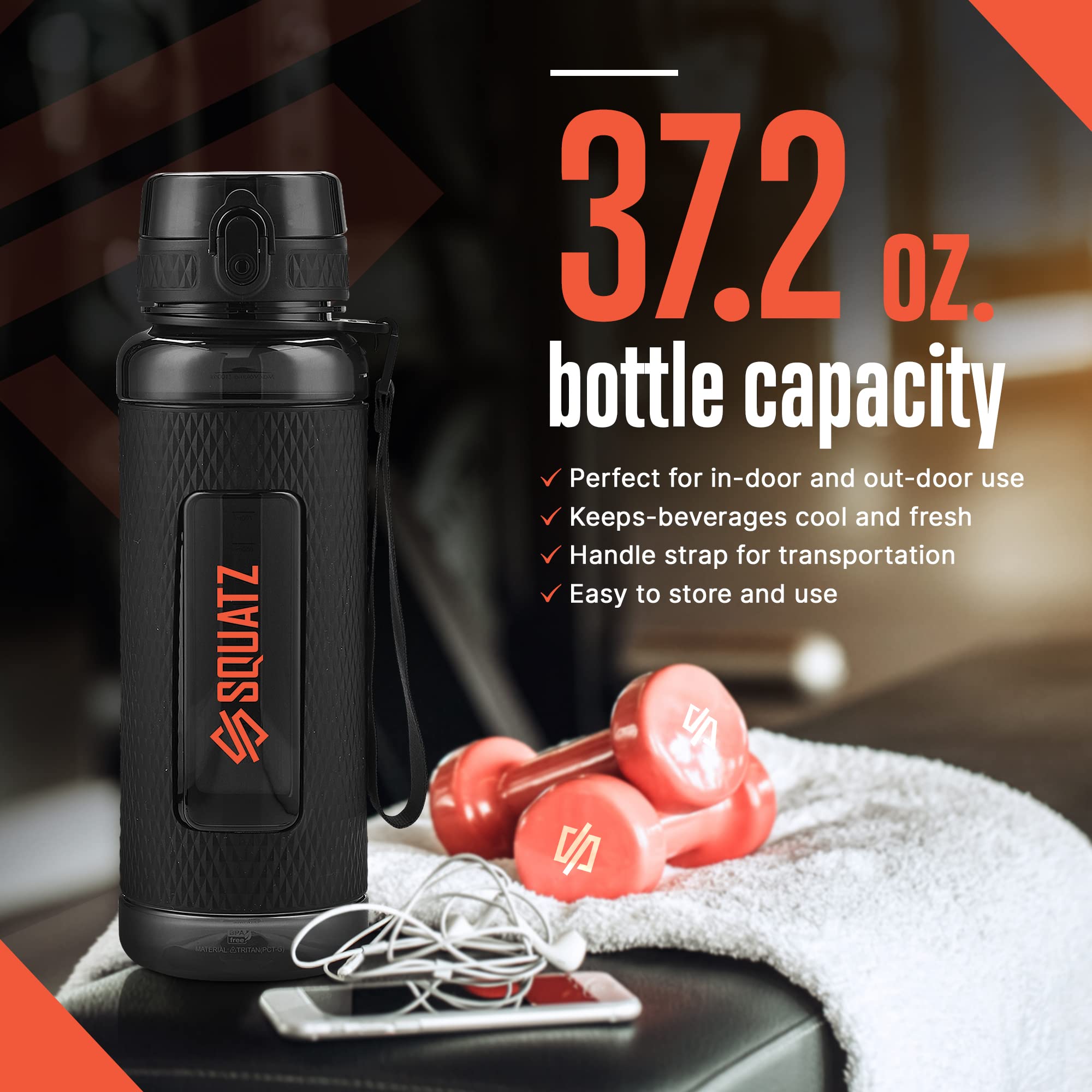 Squatz 24 Oz Poseidon Series Water Bottle For Protein And Fruit Shakes - Premium Quality Wide Mouth Gym Flask Fruit Infuser Stra