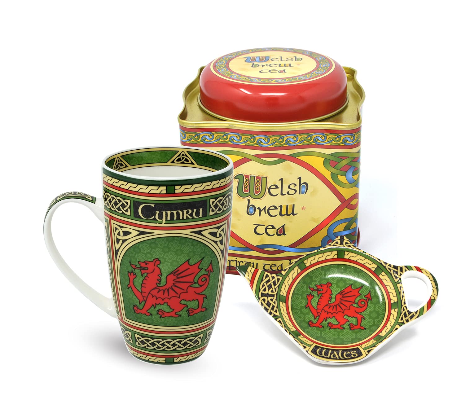 Royal Tara Scottish Tea Gift Welsh Dragon Tea Set - Cymru Mug - Red Dragon Teabag Holder- Welsh Brew Tea