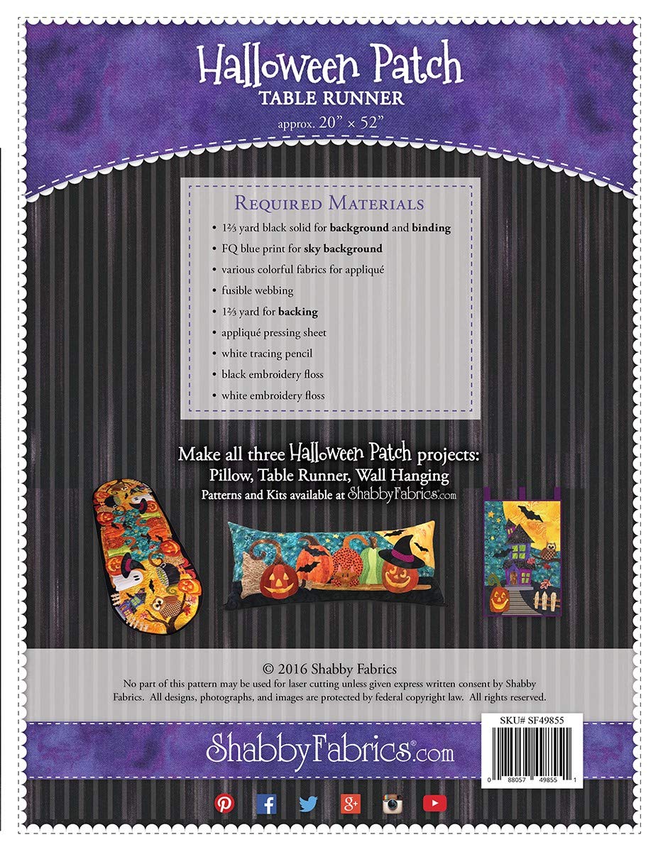Halloween Patch Table Runner Pattern by Shabby Fabrics