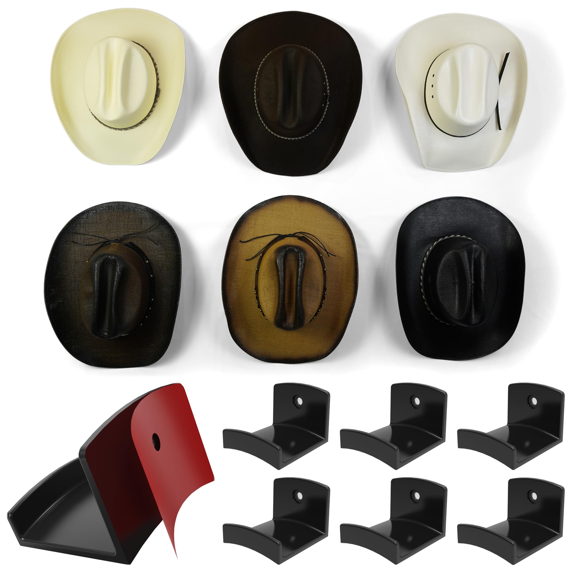 Modern Jp Adhesive Hat Hooks For Wall (6-Pack) - Cowboy Hat Rack, Wide Brim Hat Organizer, Strong Hold Hat Hangers For Wall - Cl