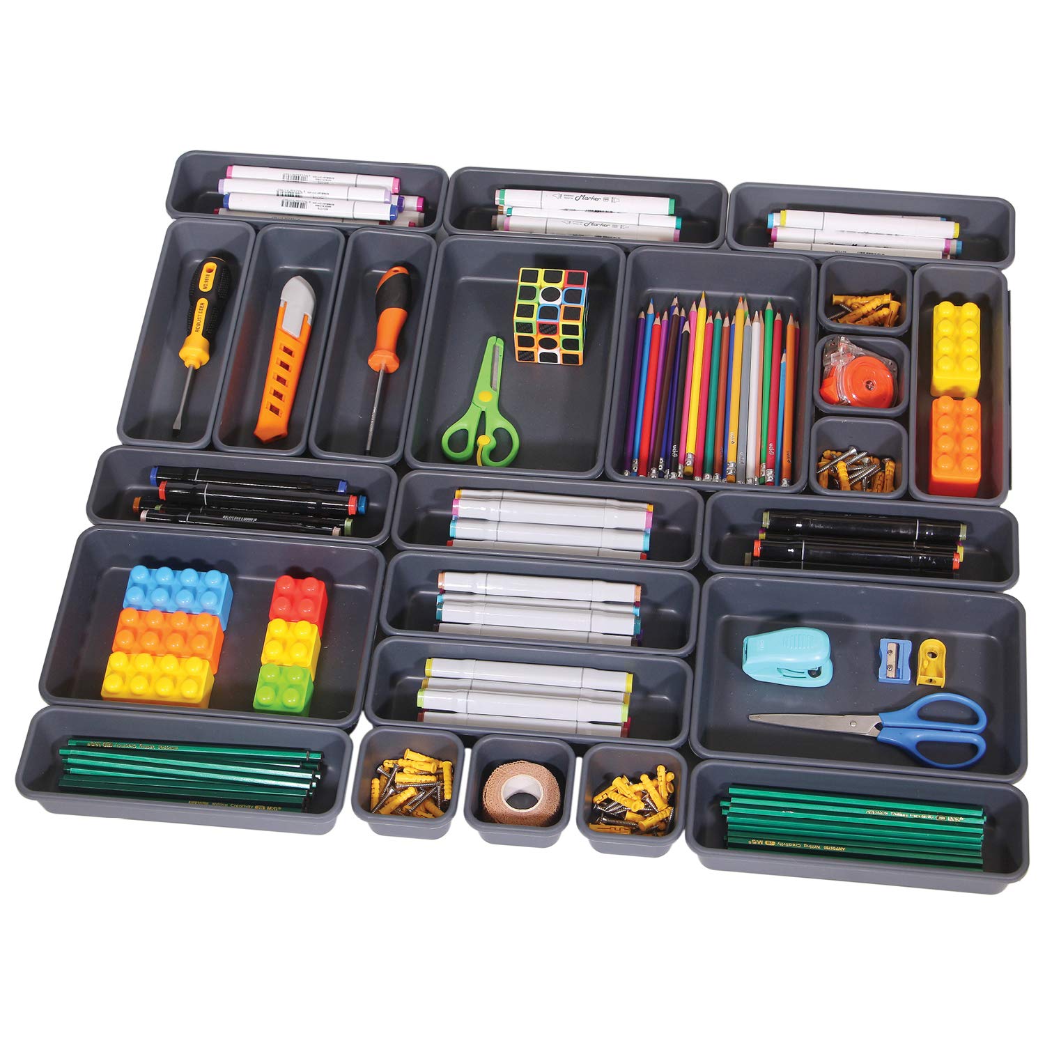 Set of 24 Interlocking Desk Drawer Organizer Tray Dividers Plastic Shallow Narrow Drawers Organizers Separators Storage Bins Con