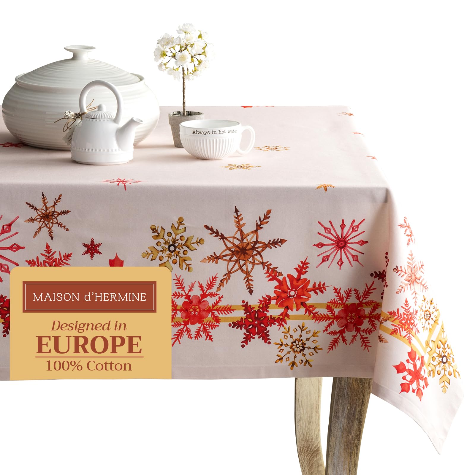 Maison D' Hermine Table Cover 60''X108'' 100% Cotton Decorative Washable Rectangle Tabletop Tablecloths, Kitchen, Party, Wedding