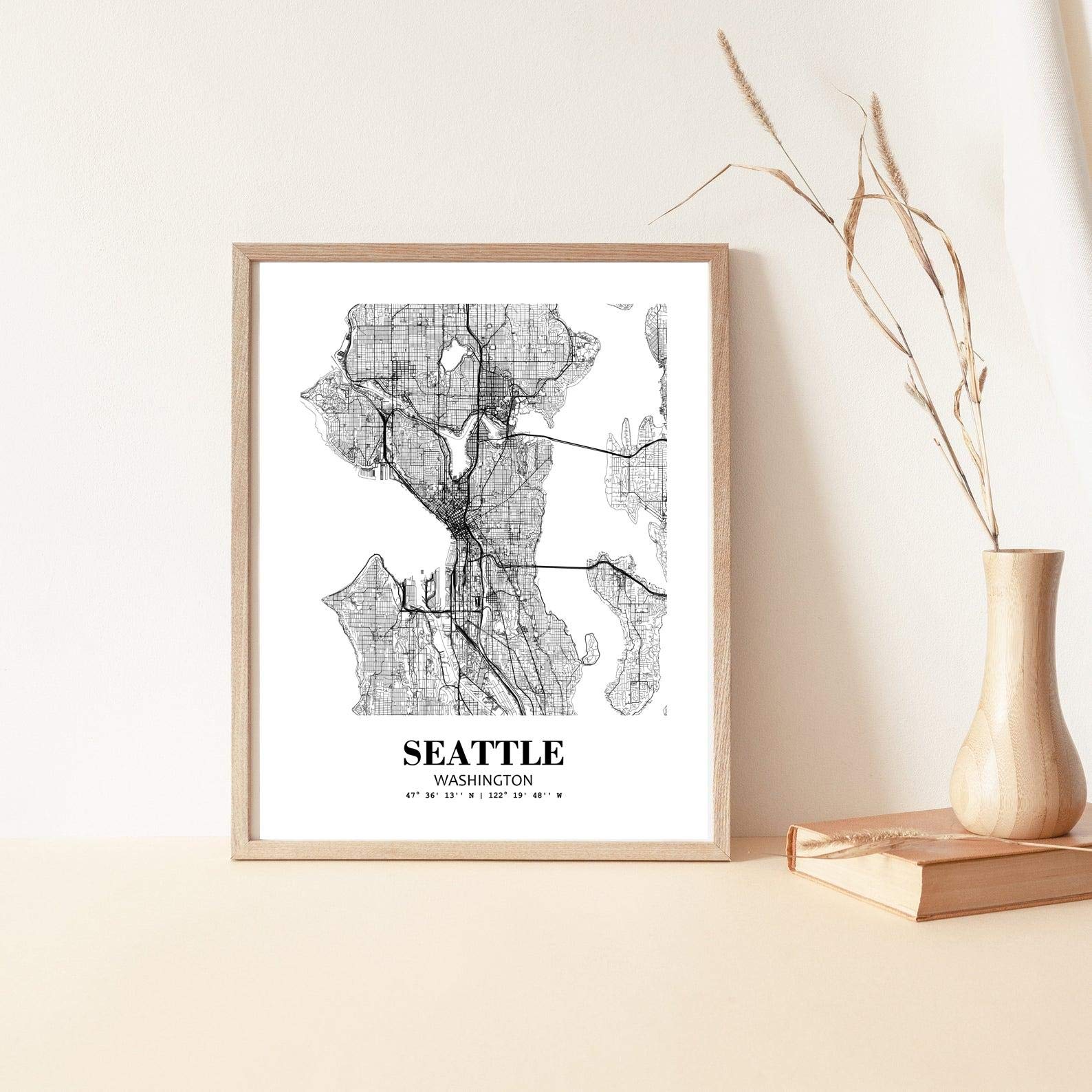 Eleville 8X10 Unframed Seattle Map Art Print - Modern Minimalist Line Art - White Paper - Model wgn483