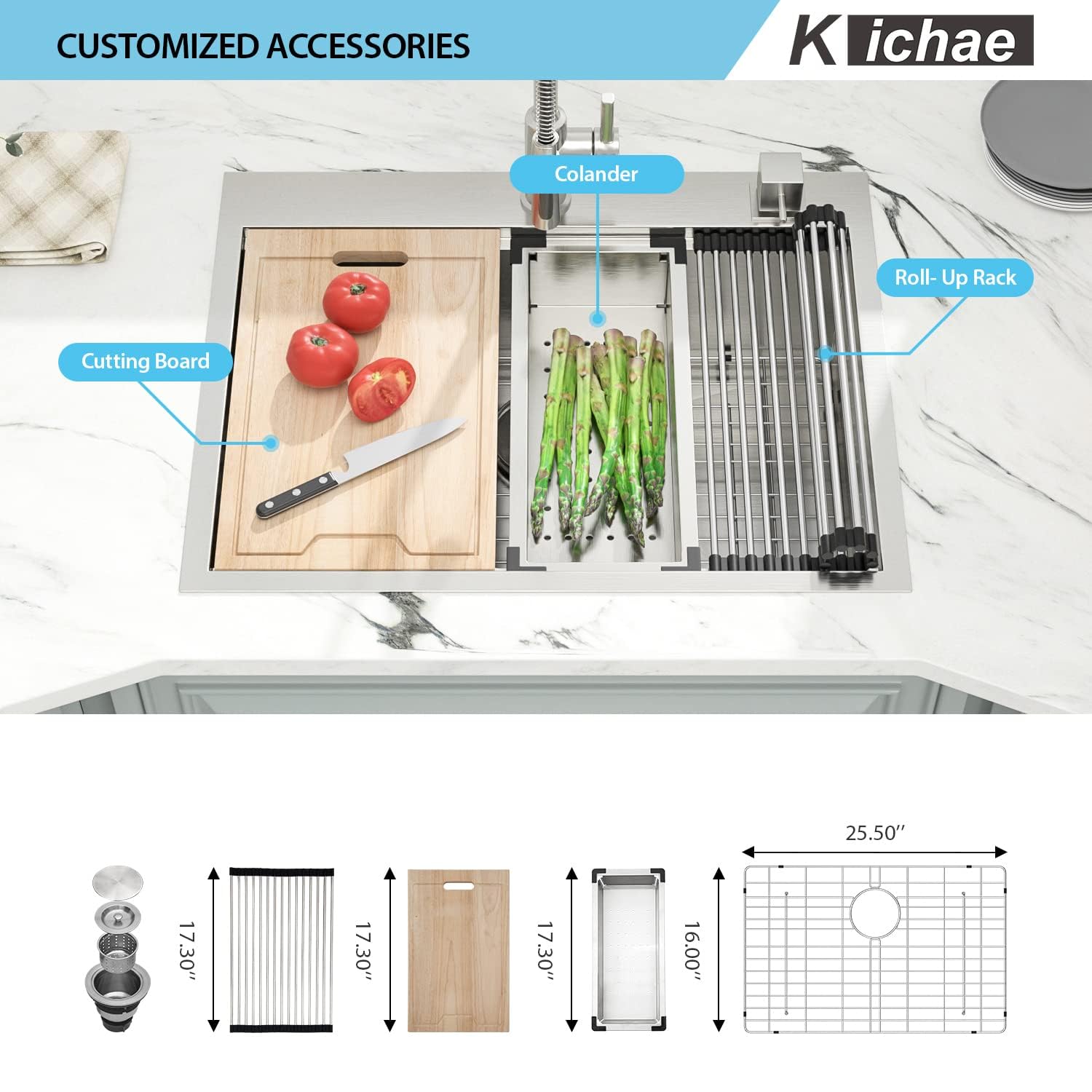 Kichae 28 Kitchen Sink Drop In - 28X22 Inch Drop Sink Workstation Stainless Steel Single Bowl Topmount Overmount Kitchen Sink Ha