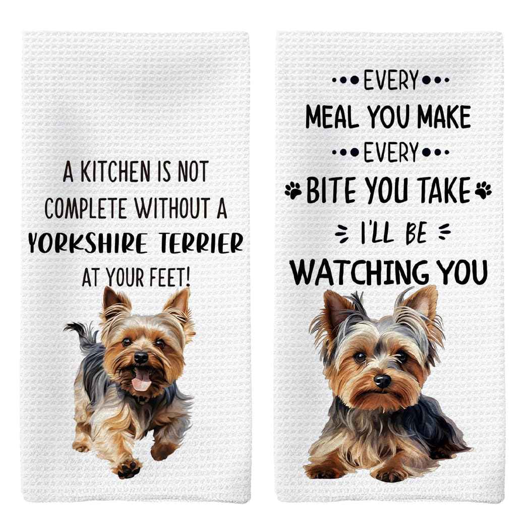 Tzhim Yorkshire Terrier Kitchen Towels Set of 2, Yorkshire Terrier Lovers Gifts, Dog Decorative Hand Towels, Dog Dishcloths Dish