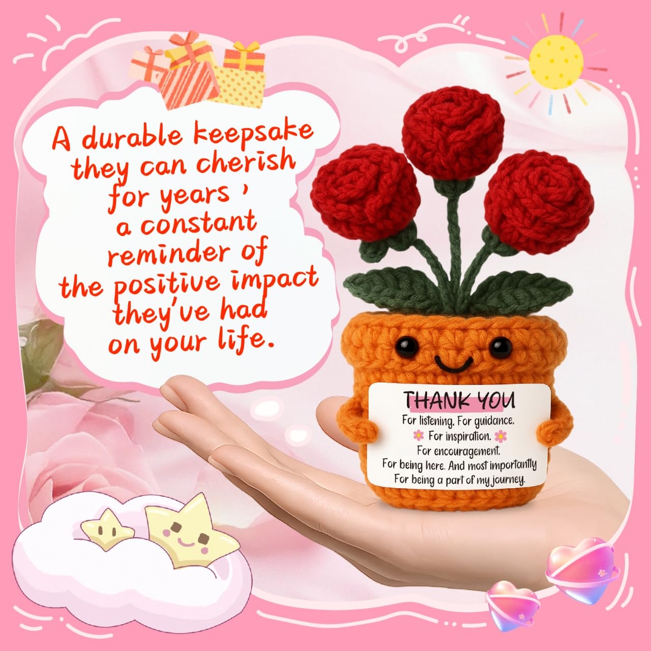 TKGIFTHOT Christmas Thank You Gift for Women Mentor Teacher Mom Friend Crochet Rose Sentimental Appreciation Gifts for Women Ret
