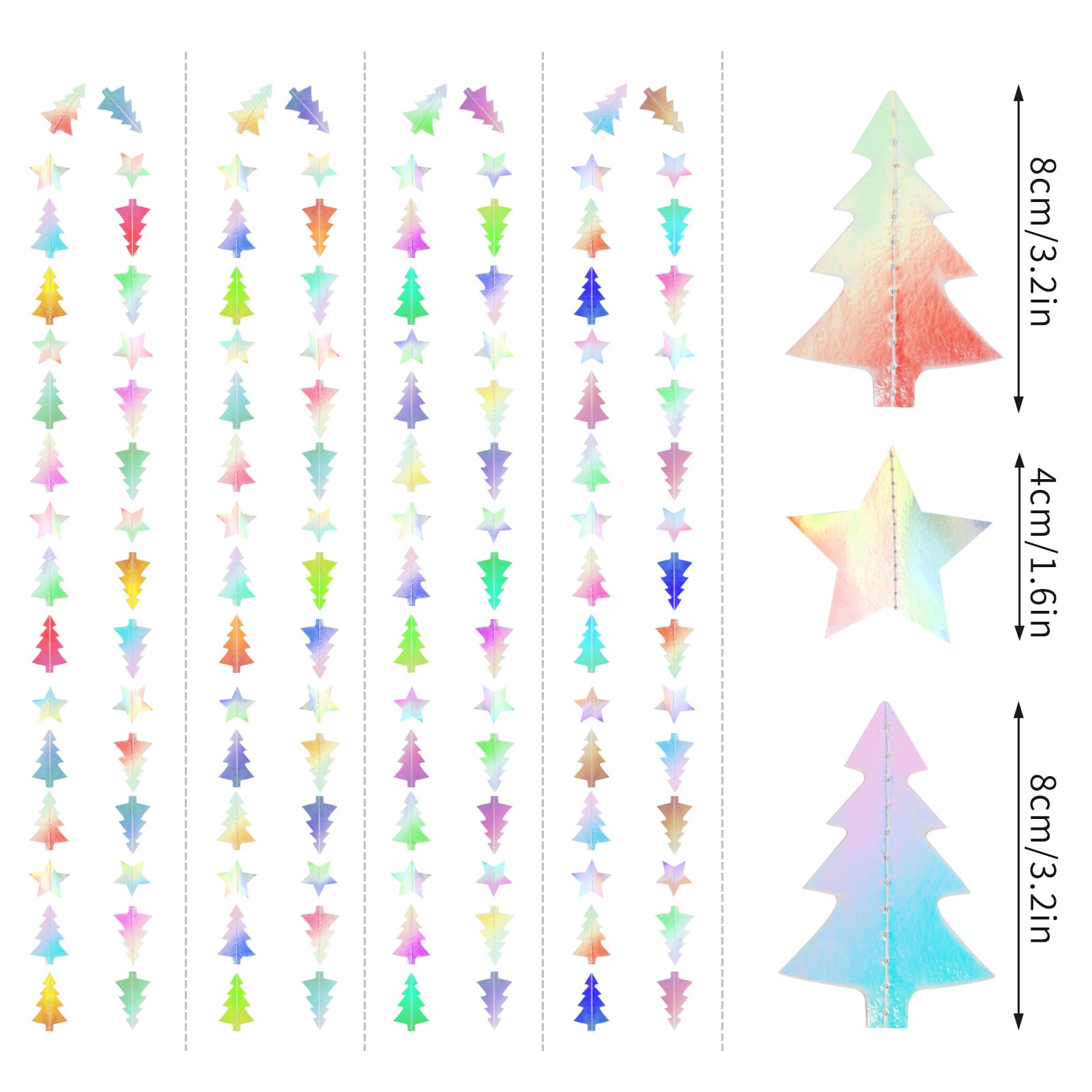 Iridescent-Holographic Christmas-Tree Star Party-Decorations Garland - 52 Ft Winter New Year Supplies Hanging Paper Streamers Ba