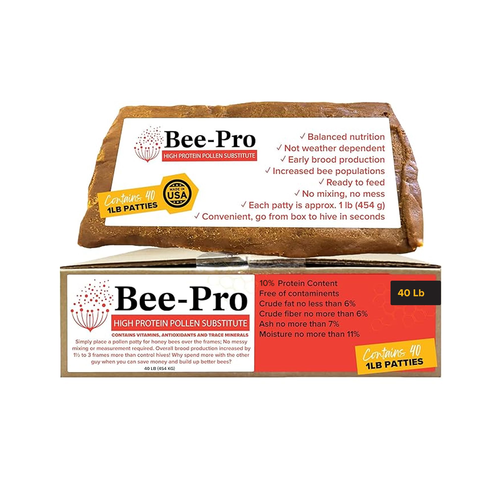 Mann Lake Bee-Pro Patties, High Protein Honey Bee Nutrition with Pro Health Digestive Aide, Spring & Fall Brood Builder for Incr