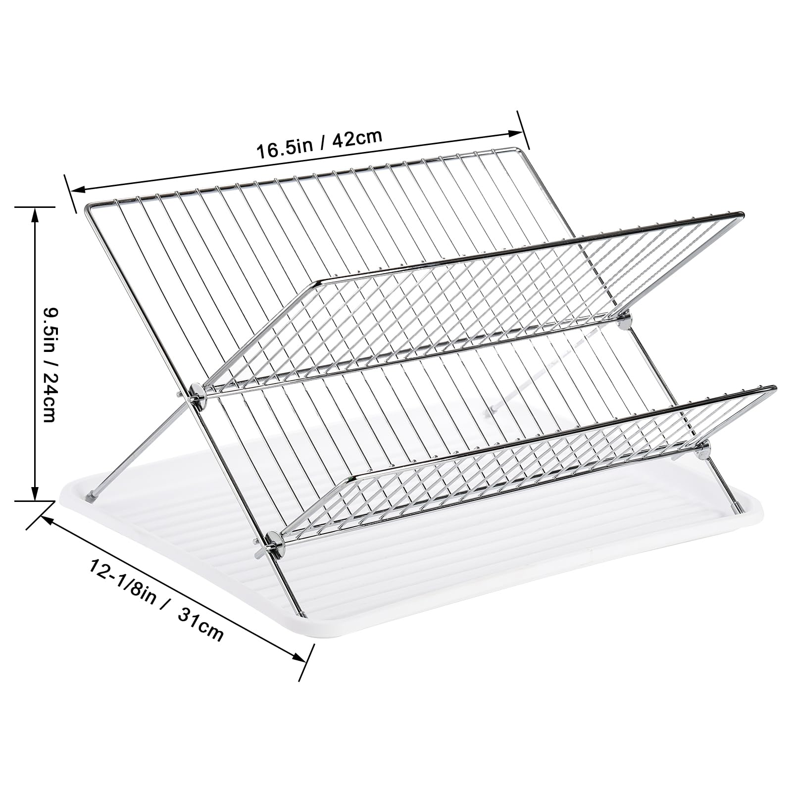 Youeon Foldable Dish Drying Rack With Drip Tray, Stainless Steel 2 Tier Dish Drainer Rack, Collapsible Dish Drainer, Folding Dis