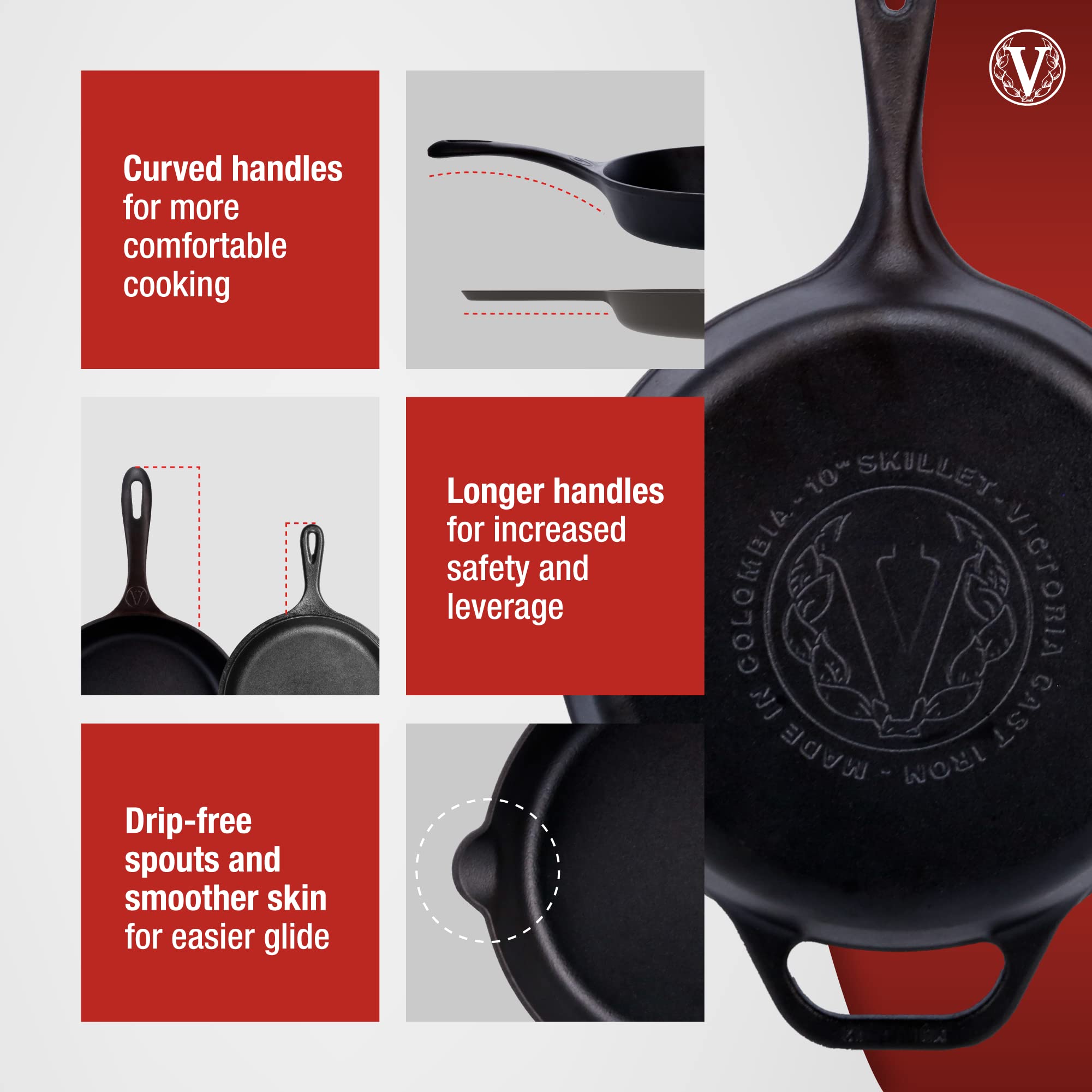 Victoria 10-Inch Cast Iron Skillet, Pre-Seasoned Cast-Iron Frying Pan With Long Handle, Made In Colombia