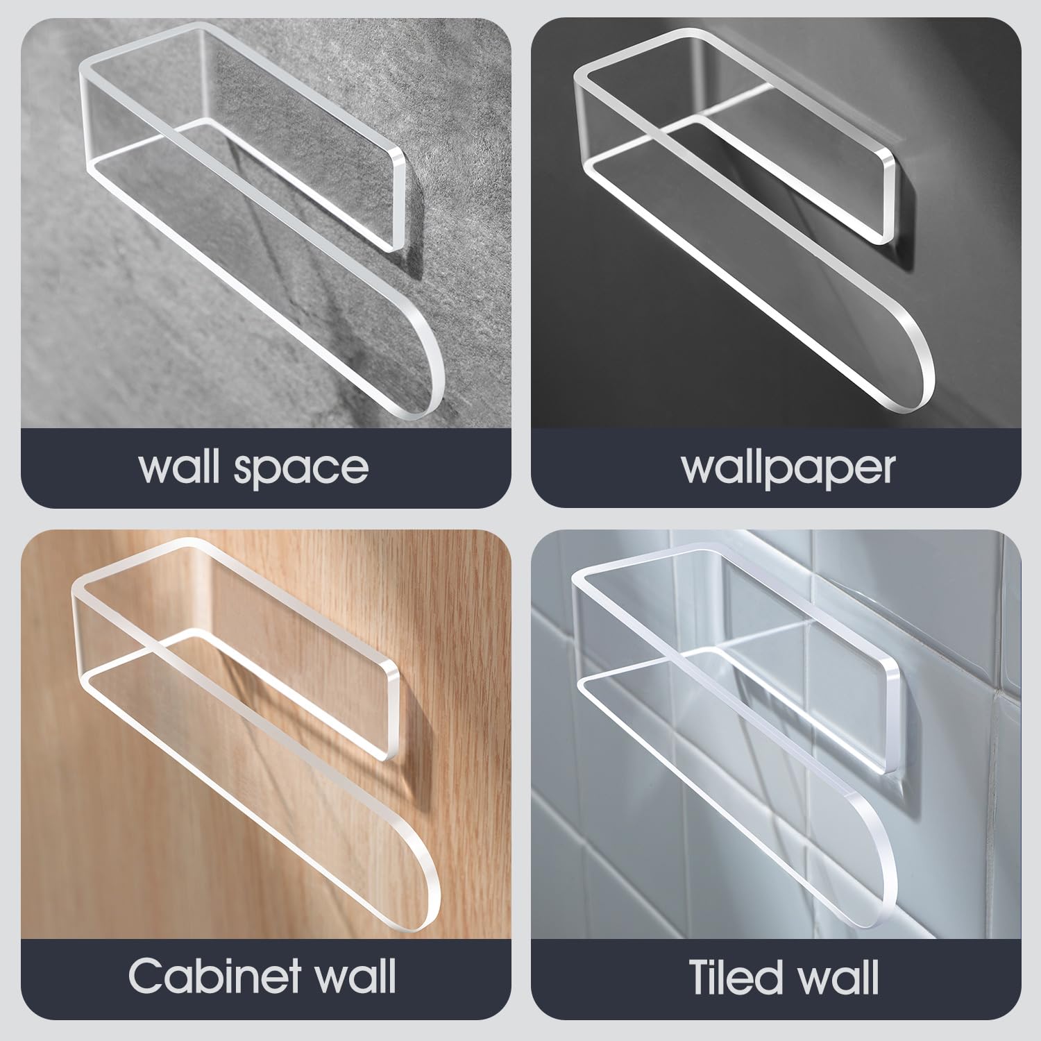Taozun Hand Towel Holder - Clear Towel Rack For Bathroom, Adhesive Towel Bar Stick On Kitchen Wall, Acrylic Towel Rail No Drill