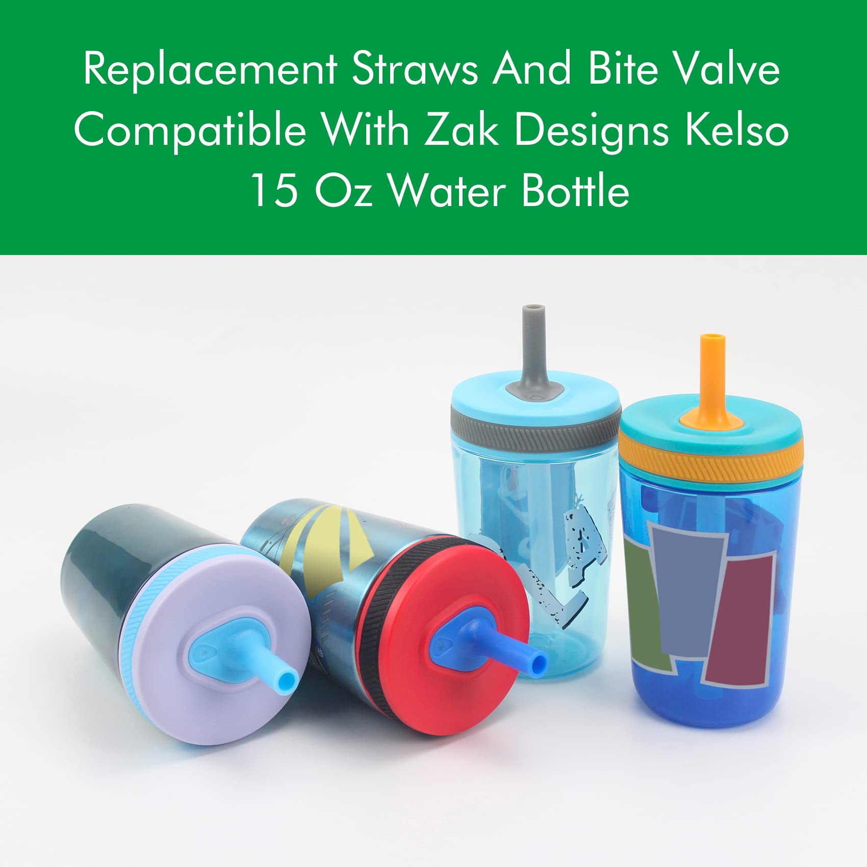 Klowoah Replacement Straws Compatible With Zak 15Oz Water Bottle,Reusable Straw With Cleaning Brush (Grey-4 Pack)