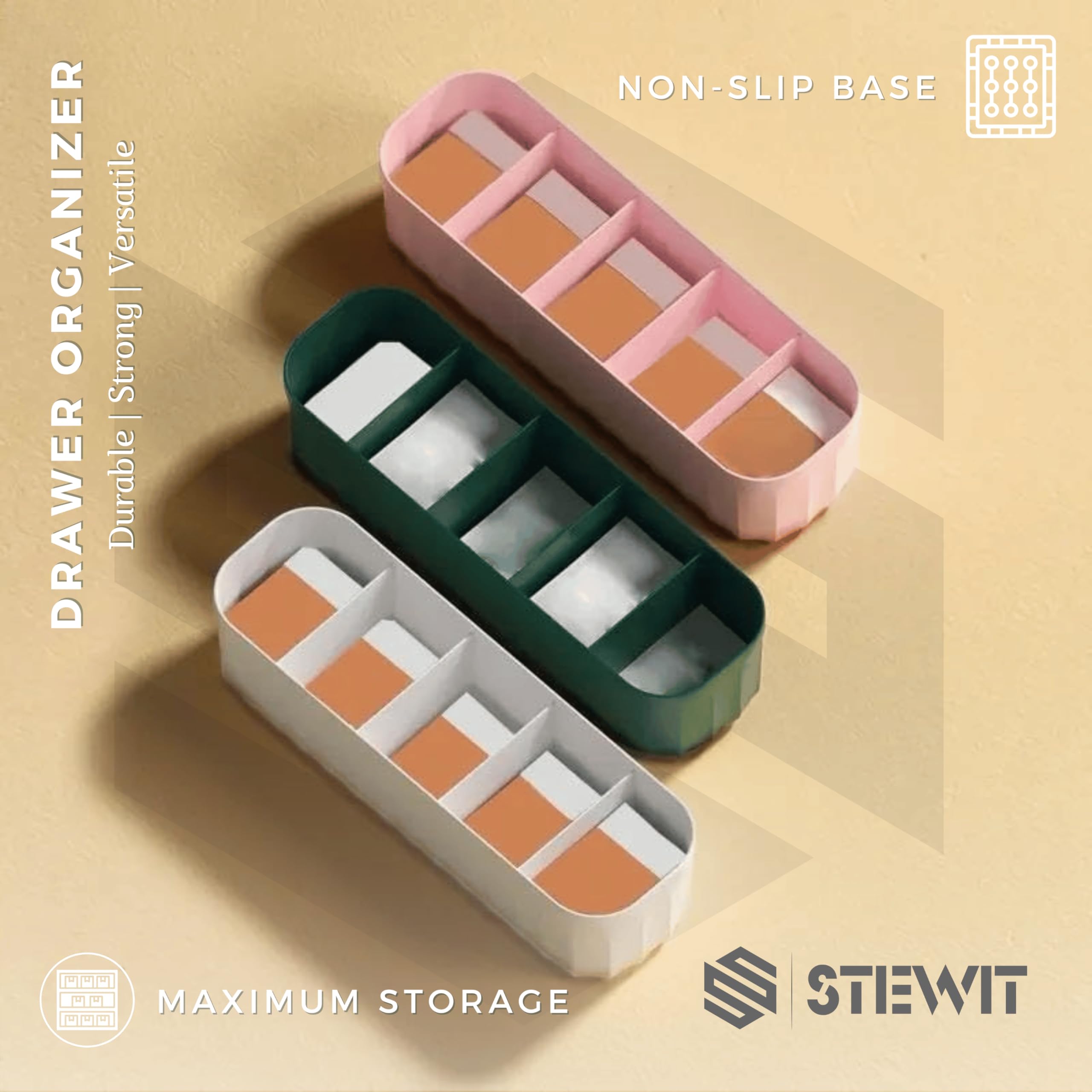 Stewit Drawer Organizers For Undergarments, Socks, Bras, Ties, Scarves, Wardrobe Storage Box Kitchen Tools (4 Pcs, Multicolor)