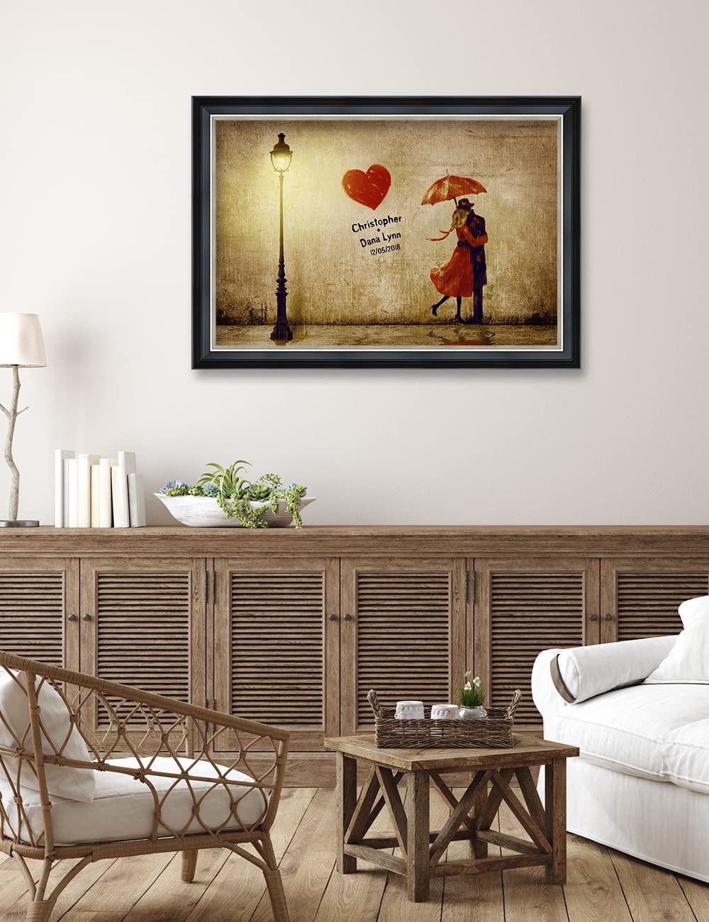 Ipic - Our First Kiss, Personalized Ideal Gift Custom Framed Wall Art With Names And Date, Giclee Prints With Solid Wood Frame,