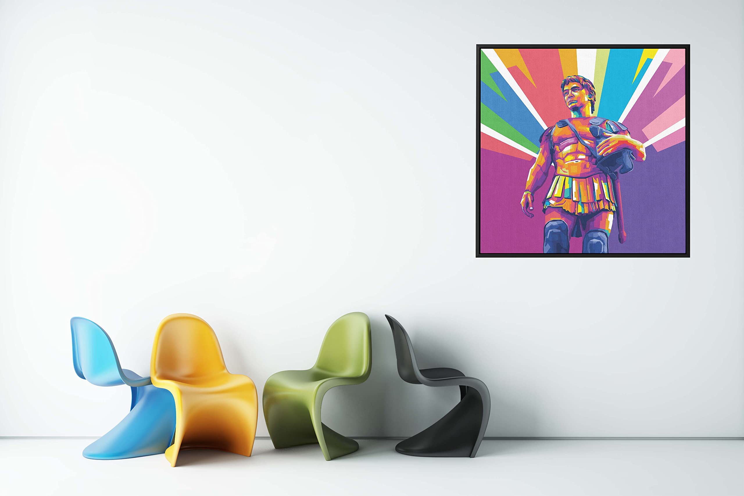 Alexander The Great - King Of Macedon - Ready To Hang Framed Pop Art, Large Canvas Wall Decor Art (+Floater Frame-Pecan, 16X16 I