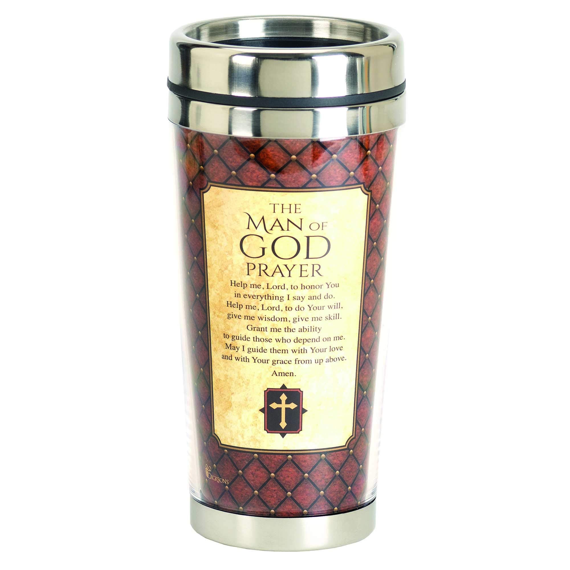 Dicksons Man Of God Prayer Natural Brown 16 Ounce Stainless Steel Travel Tumbler Mug