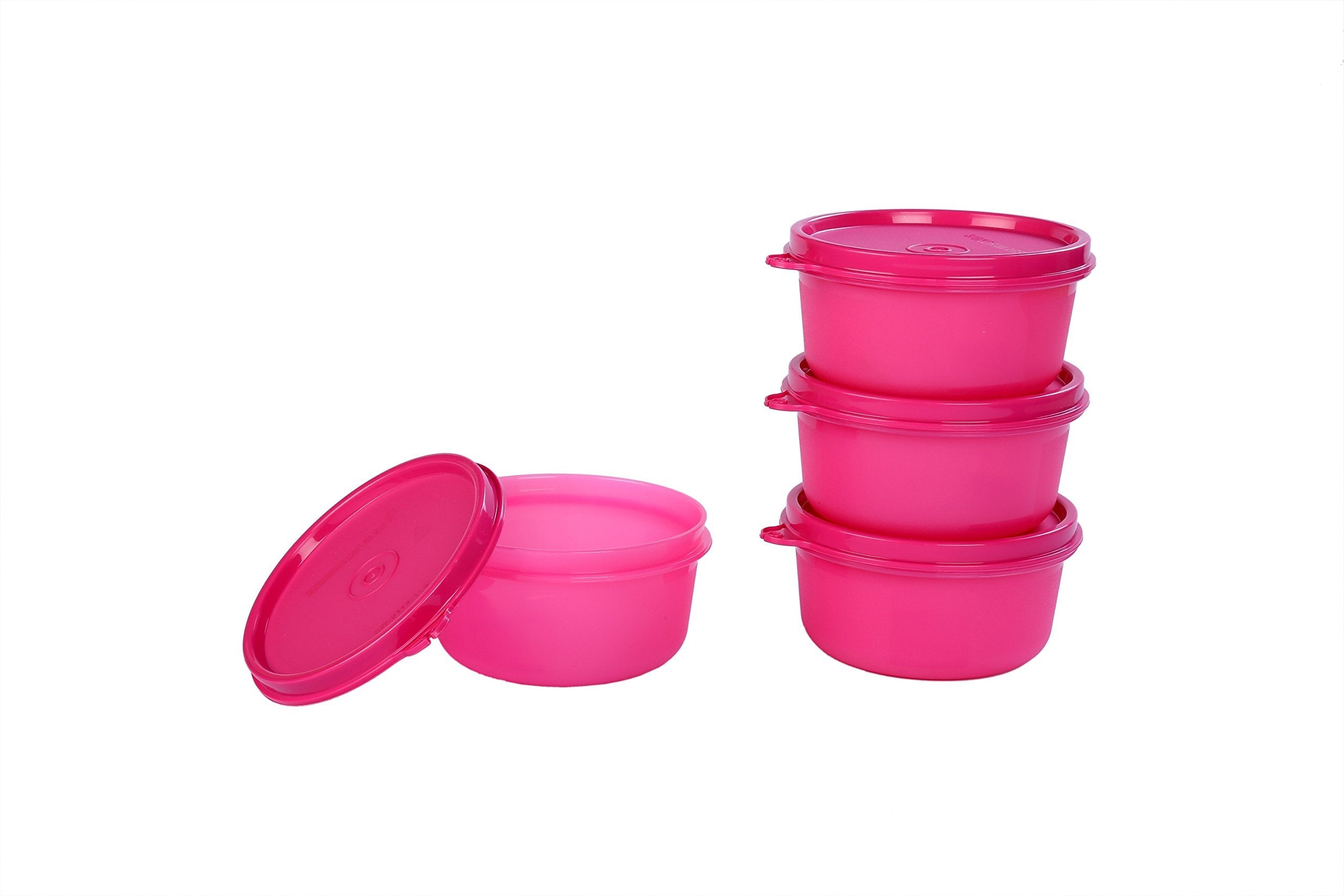 Signoraware Executive Round Medium Plastic Container Set, 310Ml, Set Of 4, Pink