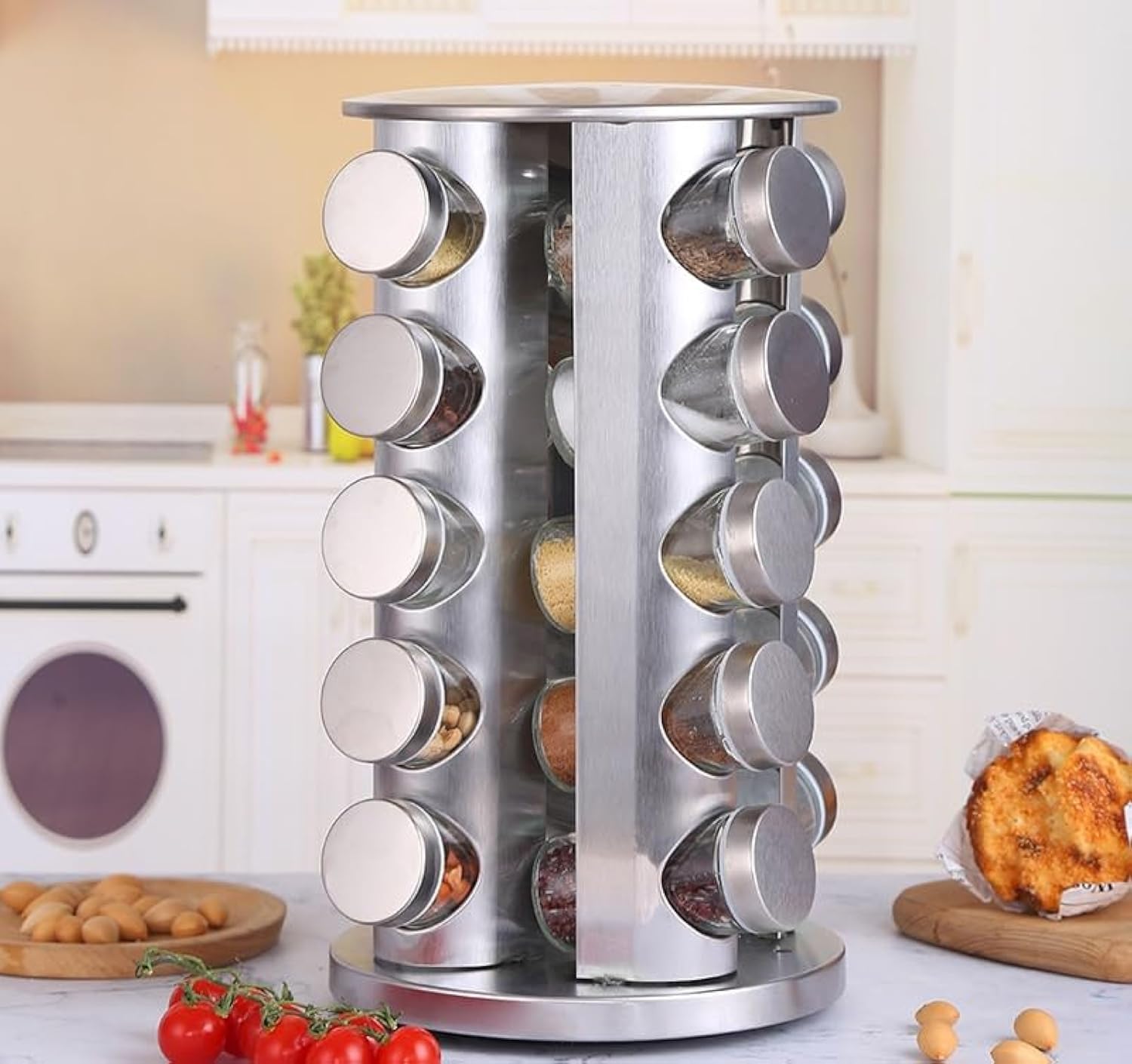 Delavala 20 Jar  Revolving Spice Tower/Spice Rack Set For Kitchen/Kitchen Storage Organizer/Masala Container For Kitchen/Season