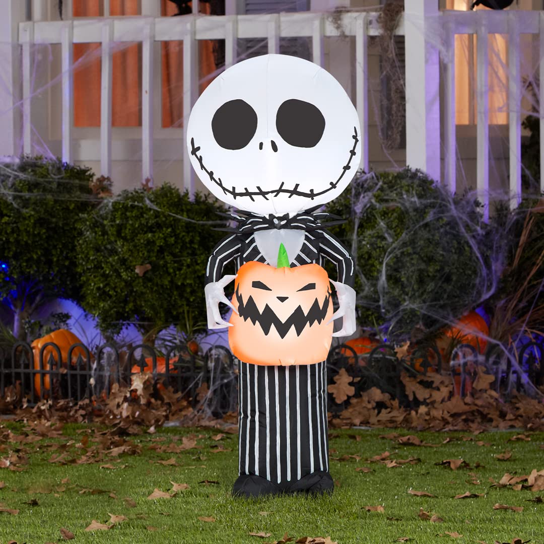 Gemmy Airblown Inflatable Jack Skellington with Jack-O -Lantern, 3.5 Feet, Multicolor
